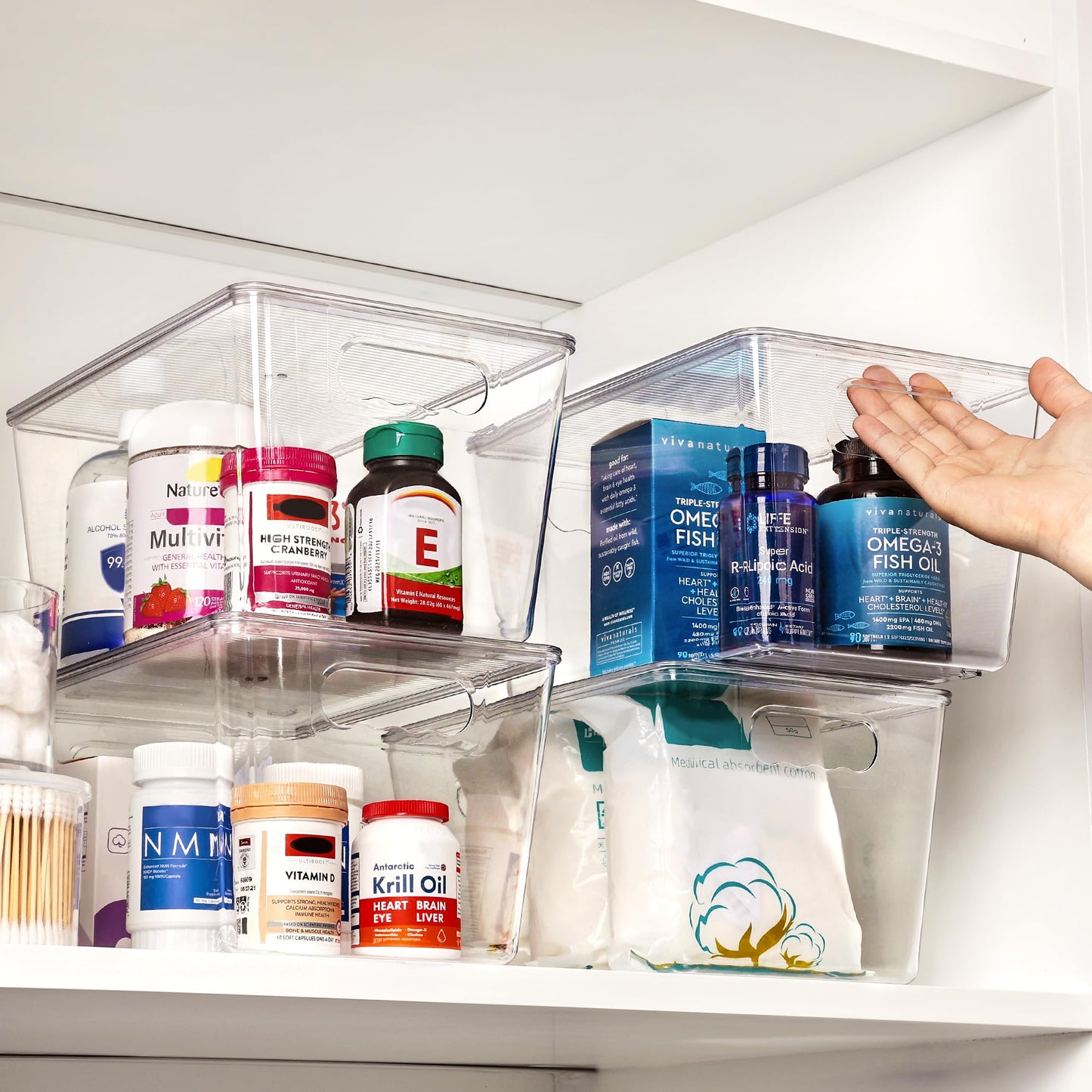 Vtopmart 2 Pack Clear Stackable Storage Bins with Lids, Large Plastic Containers with Handle for Pantry Organizer and Storage,Perfect for Bathroom,Cabinet,Kitchen,Fridge,Closet Organization