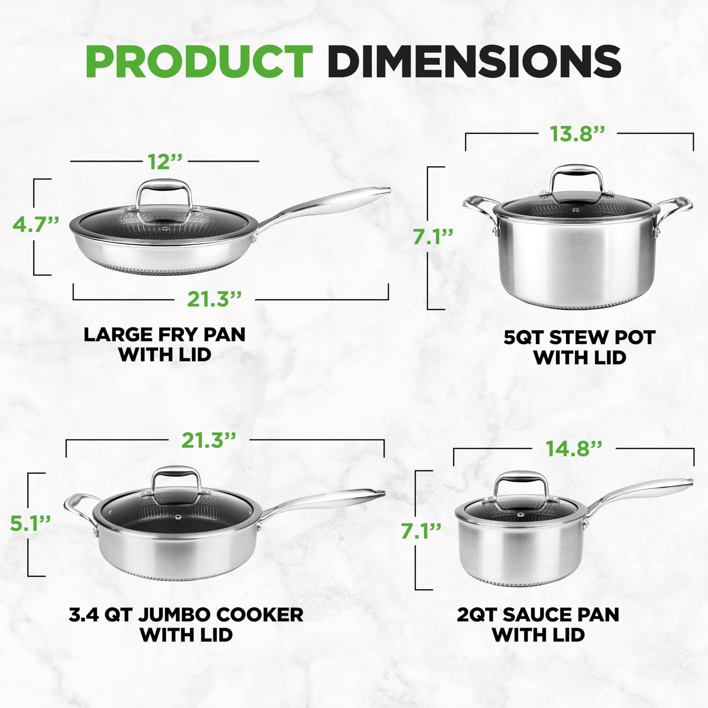 NutriChef 8-Piece Triply Cookware Set Stainless Steel - Triply Kitchenware Pots & Pans Set Kitchen Cookware, Non-Stick Coating - Sauce Pot, Stew Pot, Cooking Pot, Frying Pan, Lids - NC3PLY8Z