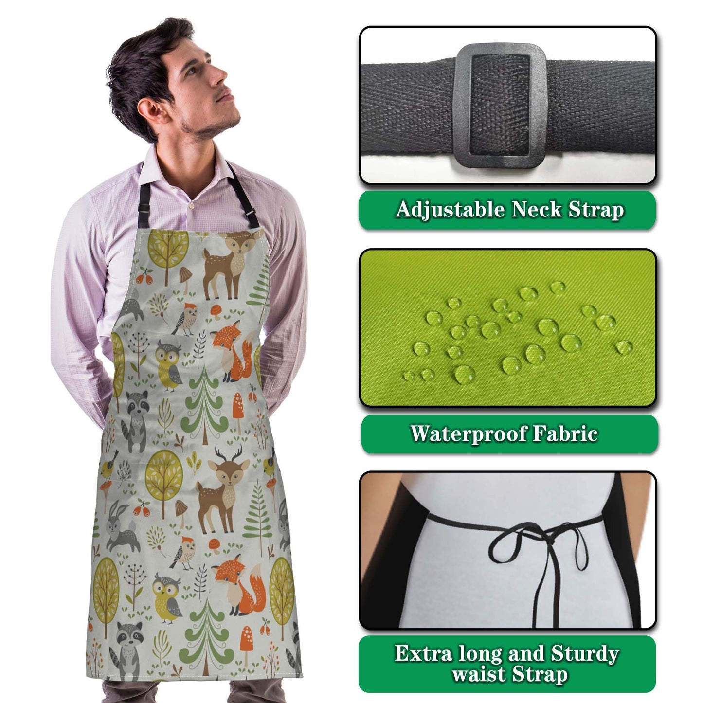 Olikked Gardening Apron for Women Cute Woodland Animals Cooking Aprons for Men for Kitchen Cooking Restaurant BBQ Painting Crafting 27” (W) x 31” (H), Waterproof Apron