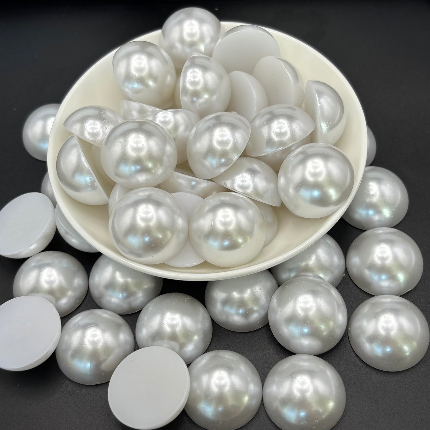 Sqqzuie 50PCS 25mm Ivory Flatback Pearls, Half-Round ABS Pearls for DIY Crafts, Nail Art, Jewelry Making Shoes Clothes Bags (White, 25mm)