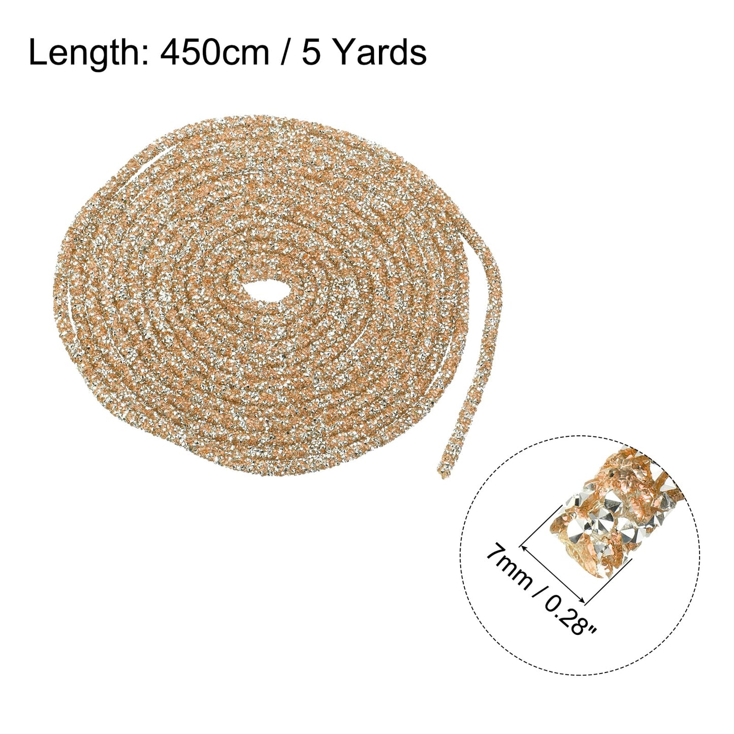 MECCANIXITY 5 Yard 7mm 0.28 inch Glitter Sequins Rope Sequins Rhinestone Tube Cord for DIY Wedding Dresses Costume Clothing Shoes Jewelry Accessory Champagne