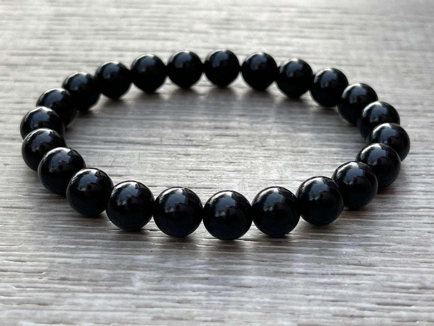 GAF TREASURES Black Obsidian Crystal Bead Bracelet 8mm, Genuine Black Obsidian Stretch Gemstone Bracelet, Healing Crystal Bracelet, Gift for Men & Women (1)