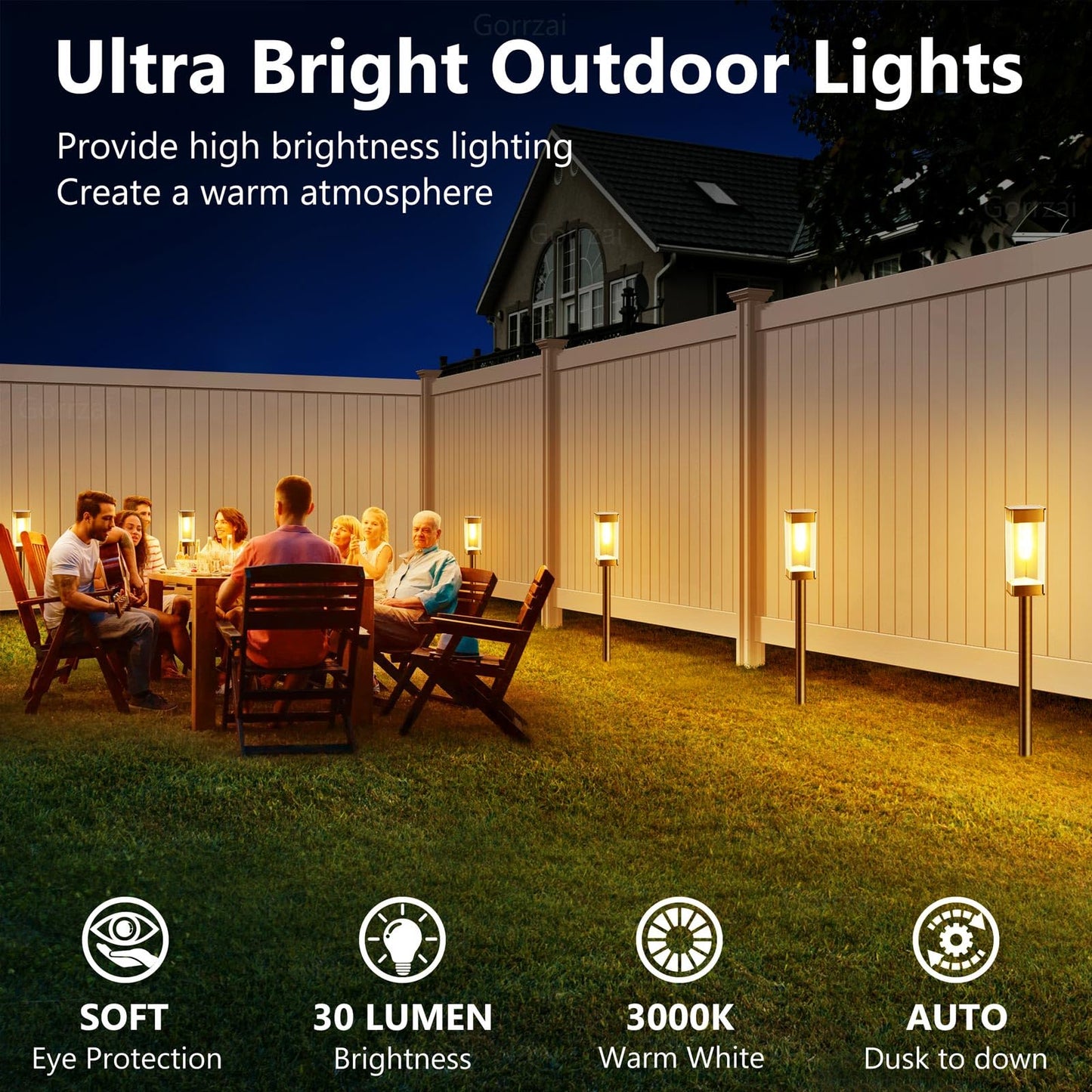 Gorrzai Bright Solar Pathway Lights Outdoor 8 Pack Solar Lights Outdoor LED Waterproof with 3000K Tungsten Filament Bulb Landscape Lighting for Yard, Driveway, Garden, Walkway, Lawn, Path