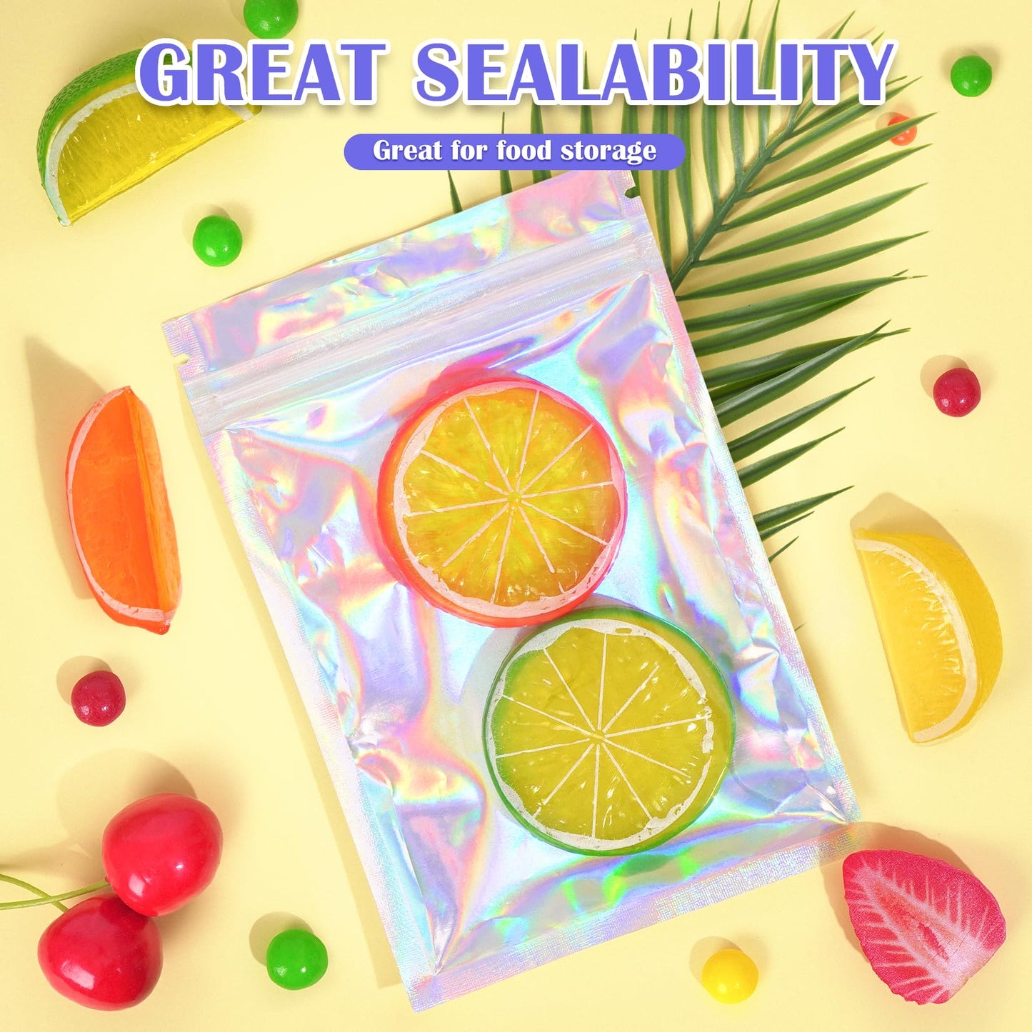 JETMORE 100 Pcs Mylar Bags, Holographic Bags, Resealable Bag for Small Business, Packaging, Sample Bag for Pen, Gift, Jewelry, Snack, Bracelets, Mothers Day Gifts (5.5x7.9in)