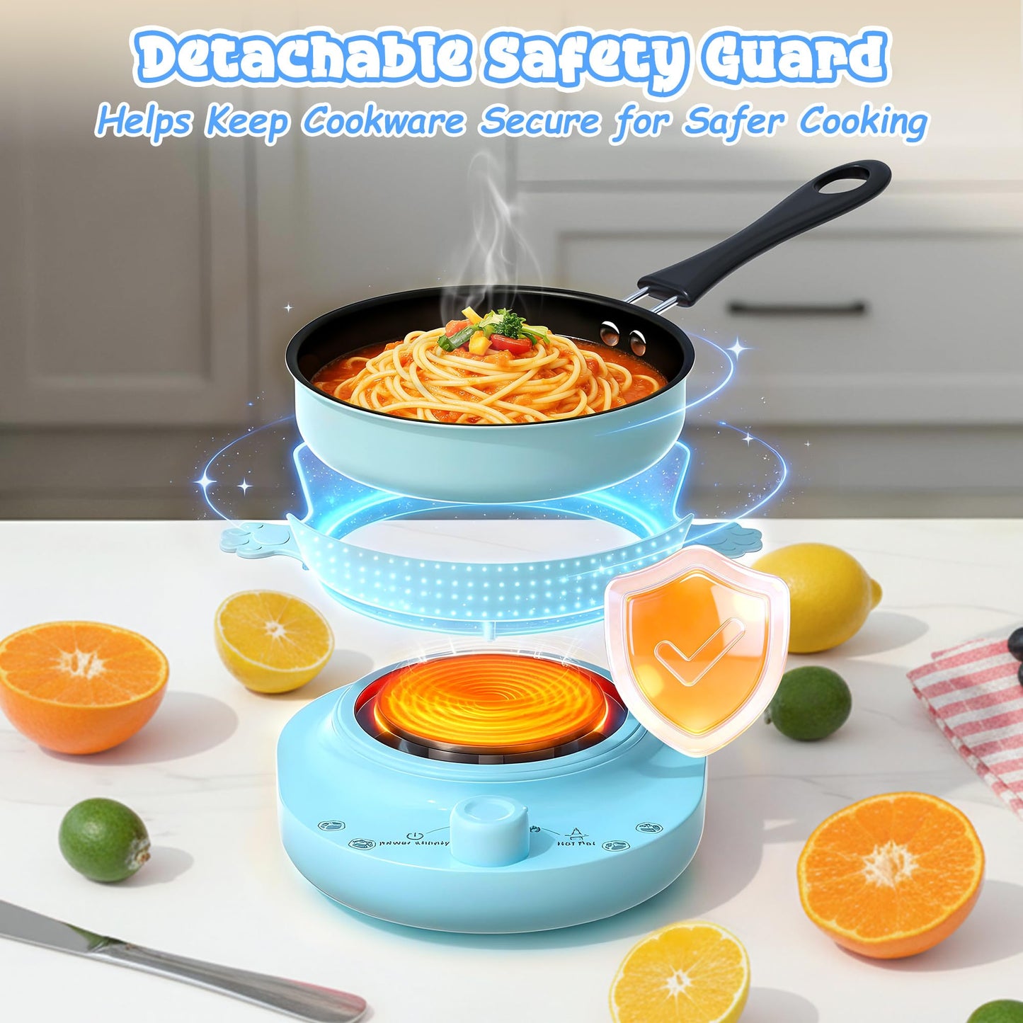 Gotoofun Kids Cooking Set Real for Beginners, 28PCS Mini Kitchen Starter Set with Anti-Slip Safety Guard, Easy Cooking Toys for Boys Girls Ages 8-12, Blue