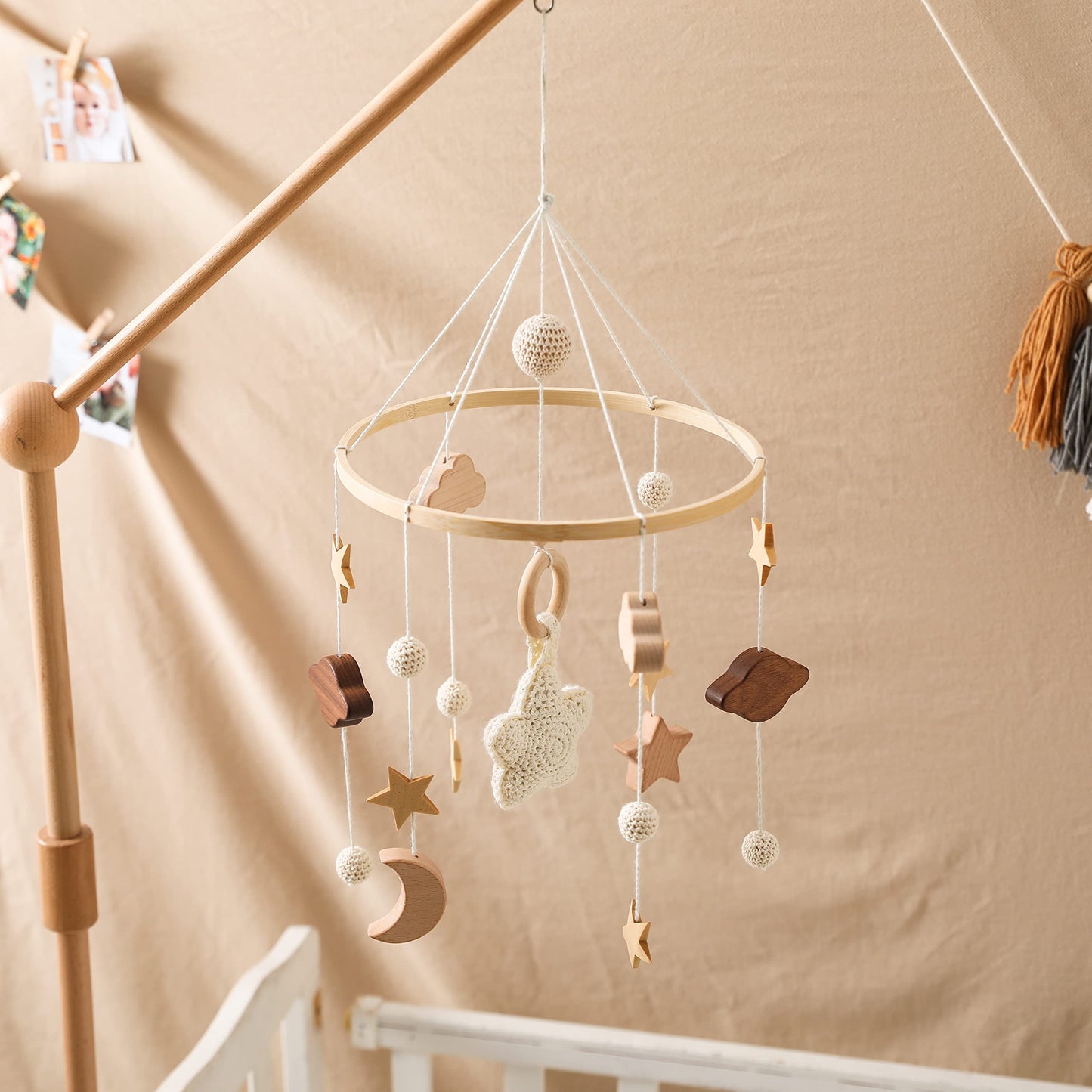 let's make Baby Crib Mobile for Boys Girls| Boho Nursery Mobile| Gender Neutral Hand-Crocheted Mobile| Ceiling Mobile - Stars, Clouds, Moon