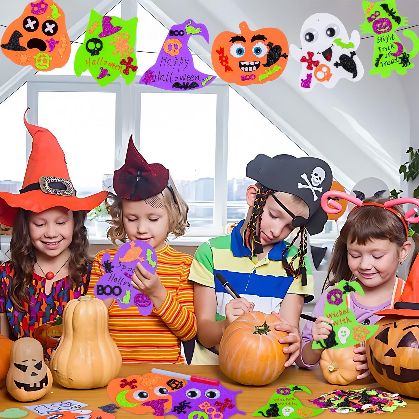 Max Fun 332PCS Halloween Crafts for Kids, Halloween Activities Foam Pumpkins for Crafts Stickers Gift Kits, DIY Art and Craft Set for Holiday Classroom Decorations Party Favors Supplies