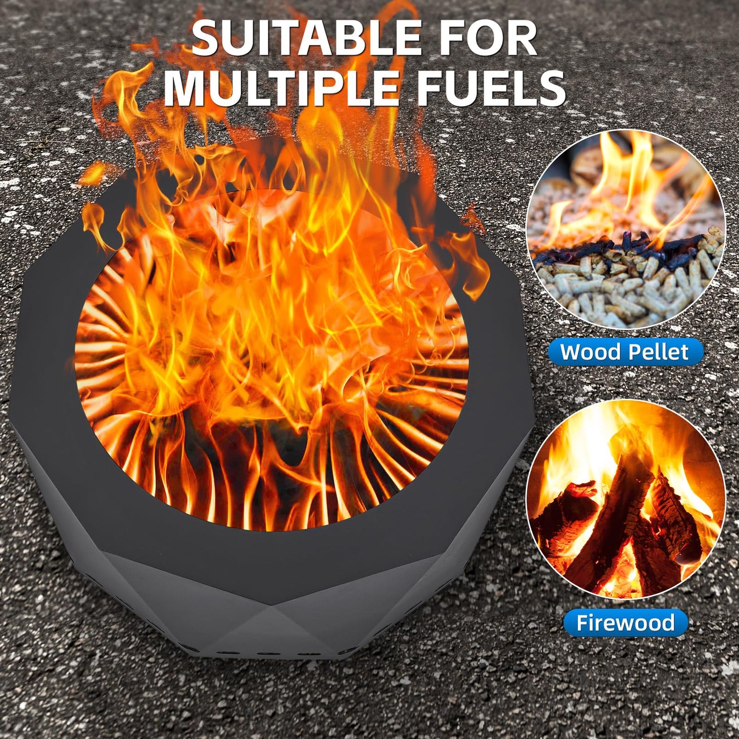 Permade Smokeless Firepit Outdoor-25 Inch Large Smokeless Fire Pits for Outside with Handles, Portable Low Smoke Metal Wood Stove for Camping, Patio, Backyard, Garden, Picnic-XL