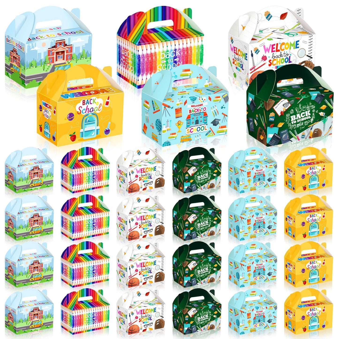 Dunzoom 24 Pcs Back to School Party Favor Boxes First Day of School Gift Goodie Candy Cookie Treat Boxes with Handles for Classroom New Semester Favors Party Supplies