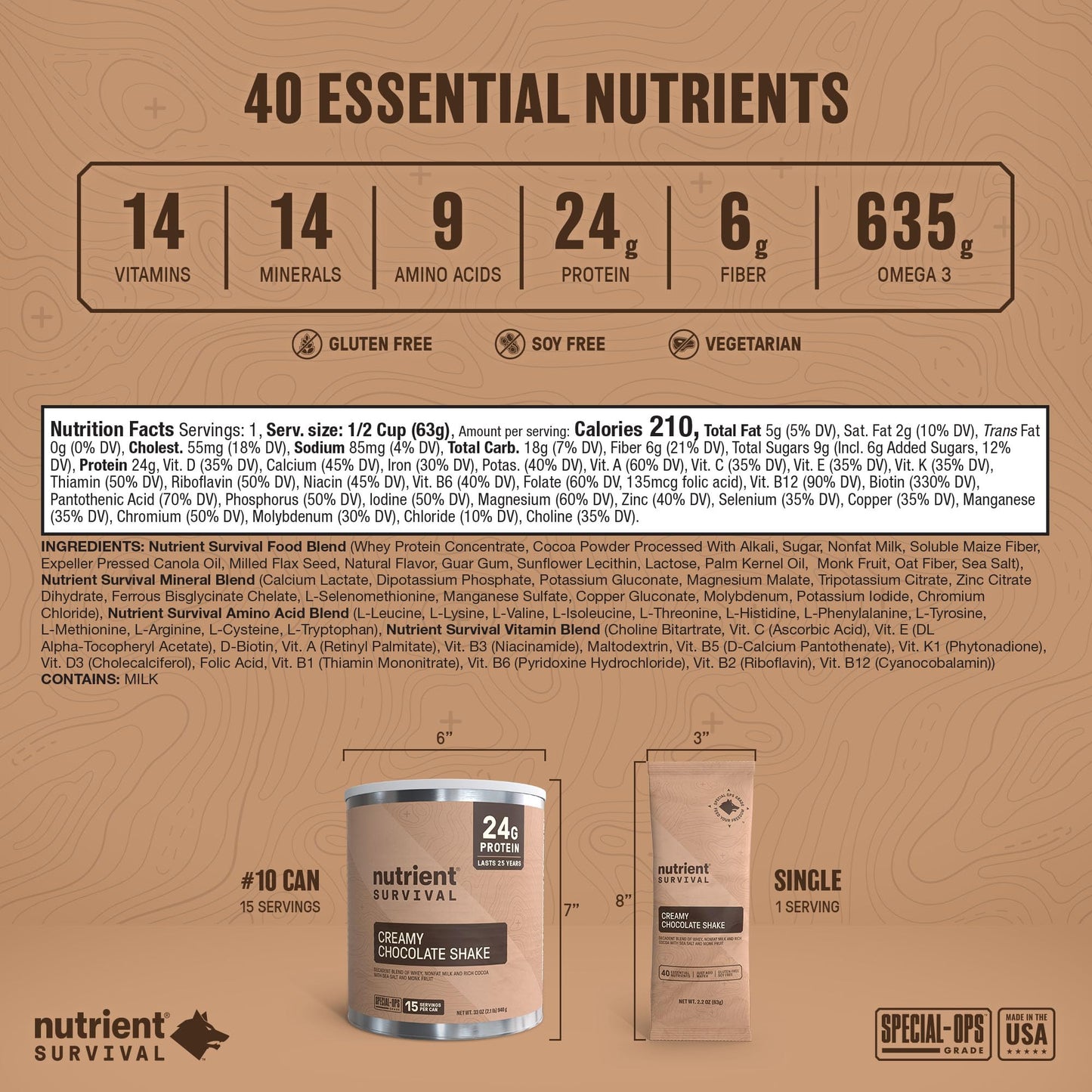 Nutrient Survival Whey Protein Powder Shake Chocolate Shake Gluten-Free, High-Protein Breakfast or Meal Replacement Shake, Perfect Dark Chocolate Smoothie Beverage (15 Servings)