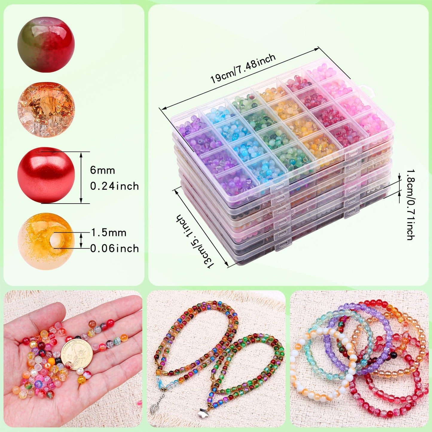 SONGIN 6mm Glass Beads Jewelry Making Kit, 3600 PCS Round Chakra Beads for Bracelet, Assorted Crystal Glass Bead for DIY Bracelets Necklaces Crafts Supplies