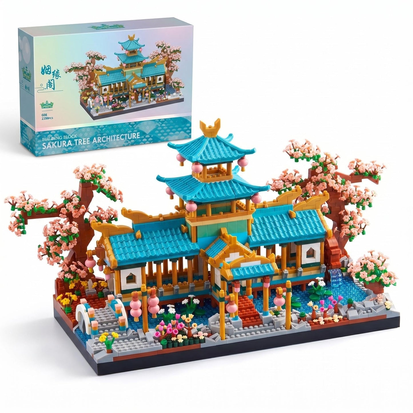 JXRLMB Chinese Classical Suzhou Gardens Micro Building Blocks Sets with Sakura Cherry Tree Challenging Construction Set for Adults, Home and Office Decoration, Gift for Age of 14+ 2350 pcs