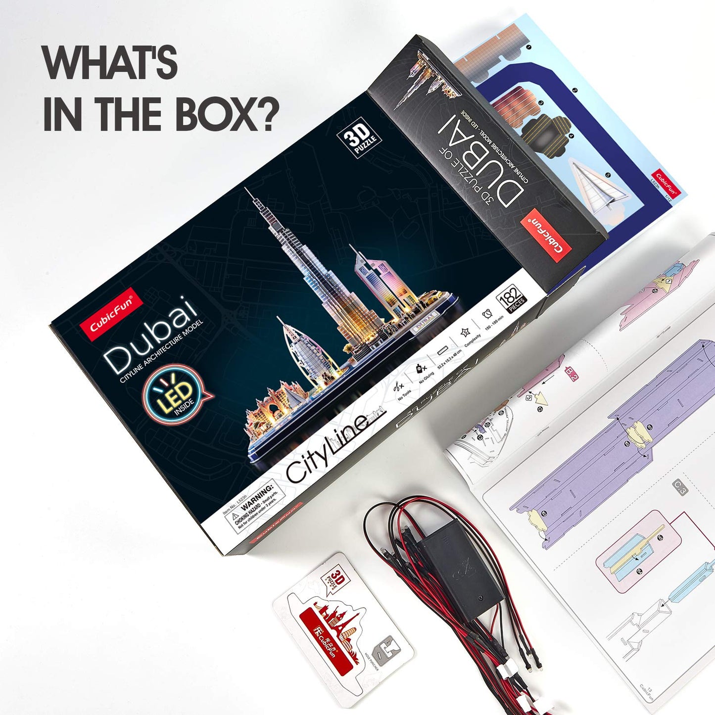 CubicFun 3D Puzzles for Kids Ages 8-10 LED Dubai Cityline, Arts and Crafts for Kids Ages 8-12 STEM Projects for Kids Ages 8-12 Gifts for 8 Year Old Toys for 8 Year Old Girls Lighting Architecture