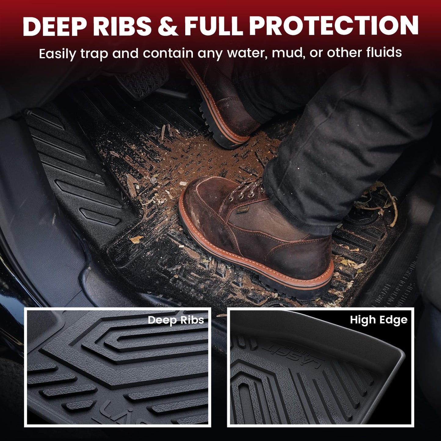 LASFIT Floor Mats for Volkswagen VW Atlas 2019-2026 7 Seats(Bench Seating), All Weather TPE Custom Fit 3 Rows Floor Liners and Backrest & Trunk Mats for VW Atlas Accessories Full Set Car Mats, Black