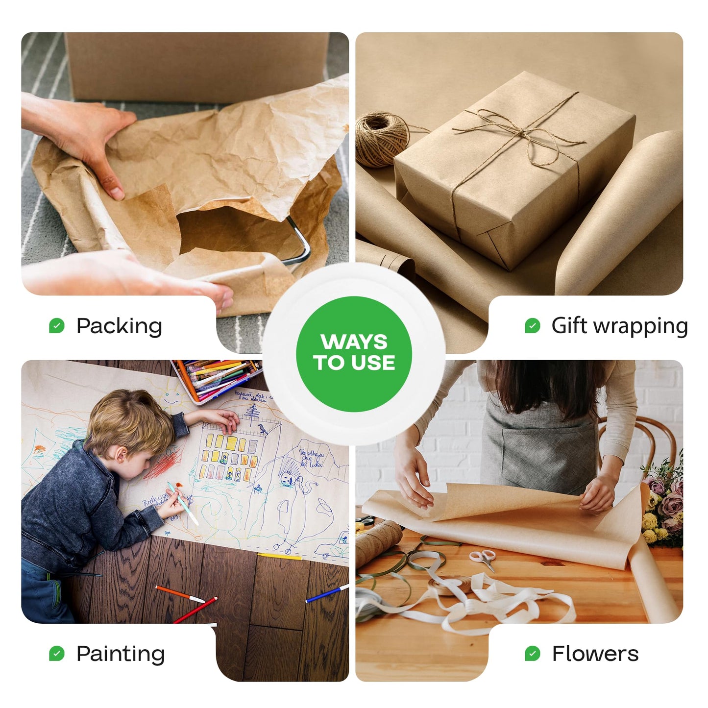 IDL Packaging 24" x 14400" (1200 feet) - USA-Made Large Brown Kraft Paper Roll - 30lb Thickness - Natural Kraft Wrapping Paper for Packing, Void Filling - Craft Material for Kids Art Projects