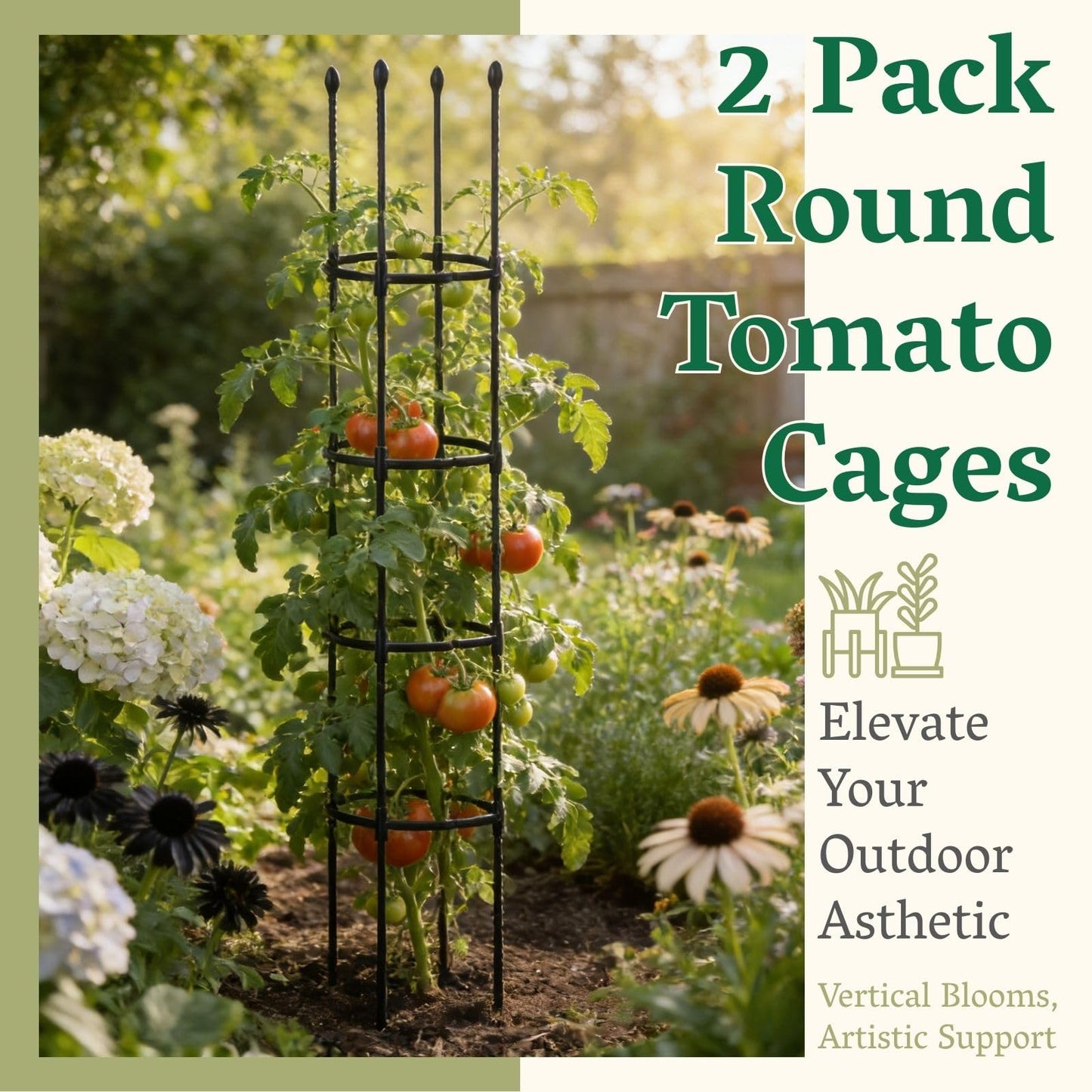 2 Pack Tomato Cages for Garden | Heavy Duty Rustproof Round Tomato Cage | 63 Inch Steel Core Plastic Coated Garden Trellis Plant Support for Tomato, Cucumber, Beans, Flower, Vegetable Indoor Outdoor