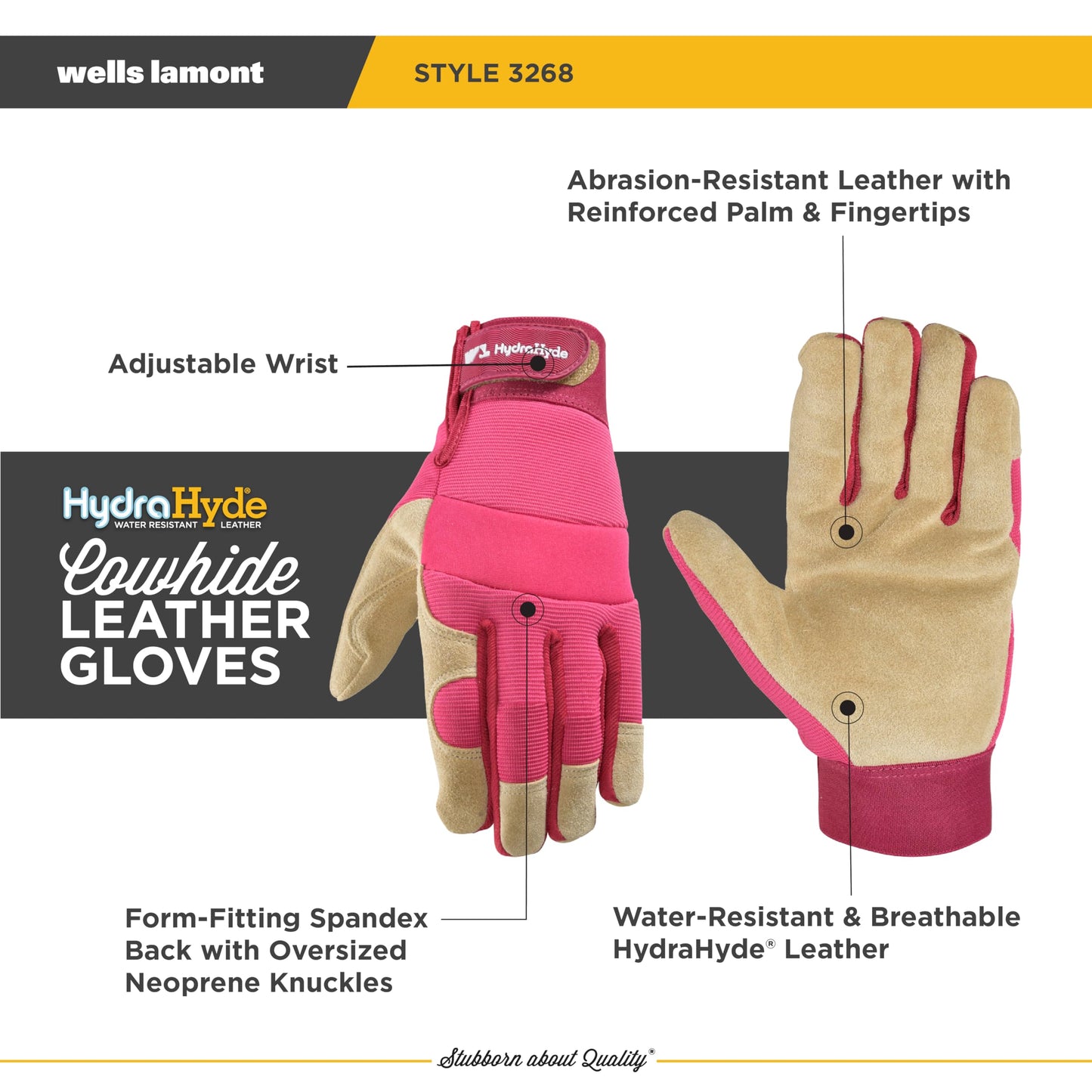 Wells Lamont Women’s HydraHyde Split Leather Hybrid Pink Gloves, Medium (3268M)