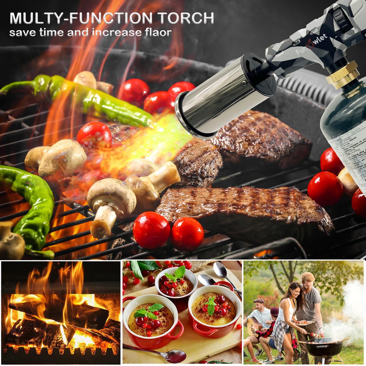 2 Pack Powerful Cooking Torch Lighter - Culinary Kitchen Torch, Sous Vide, Charcoal Lighters Campfire Starter, Flame Thrower Fire Grill Gun for Searing Steak, Creme Brulee, BBQ(Tank Not Included)