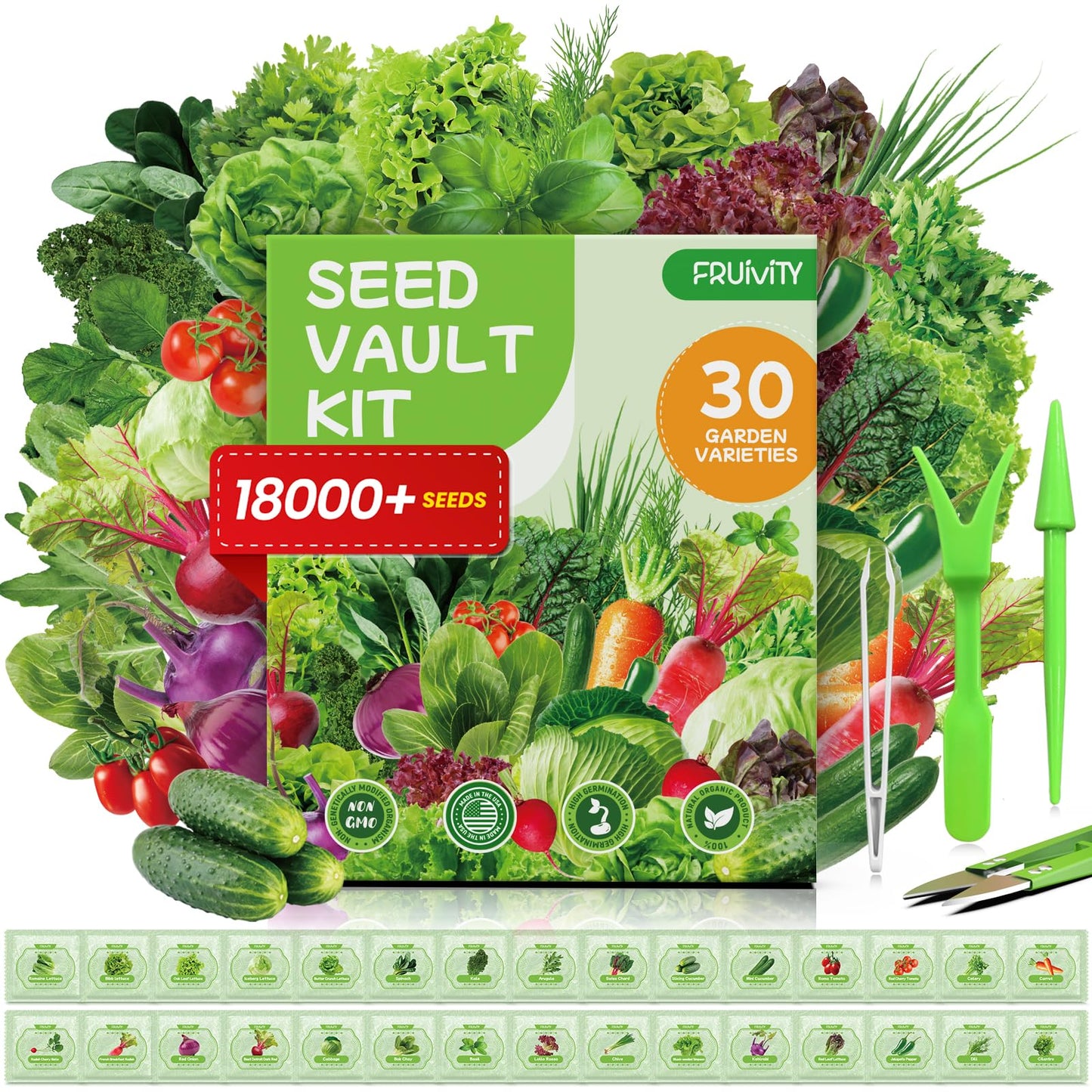 Fruivity 30 Heirloom Seeds Variety Pack - 18500+ Seeds for Planting Vegetables, Home Garden Seeds for Hydroponic, Indoor and Outdoor, Unique Gift for Mother, Women, Mom, Friend, Her