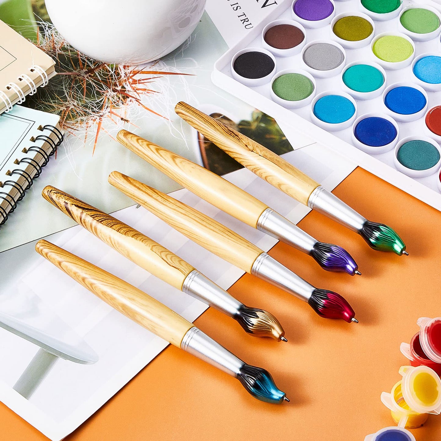 Outus Paintbrush Pens Bamboo Paint Brush Shape Retractable Novelty Ballpoint Pens Appreciation Gifts for Art Teachers Art Themed Party Supplies(30 Pieces)