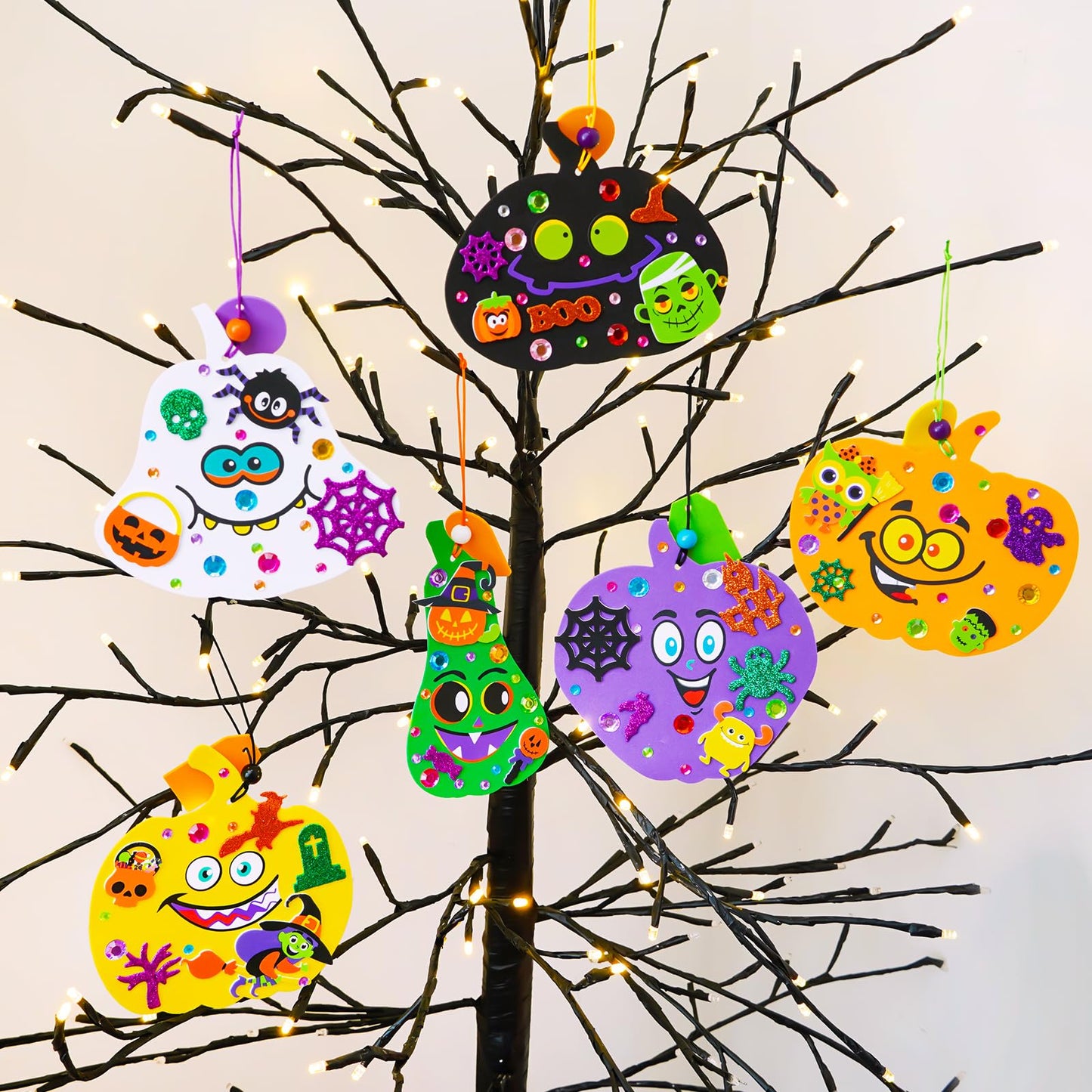 Winlyn 36 Sets Halloween Craft Kits Fall Crafts DIY Halloween Pumpkin Ornaments Art Set Bat Monster Foam Stickers Halloween Arts and Crafts for Kids Classroom Activities Party Favors Trick-Or-Treaters