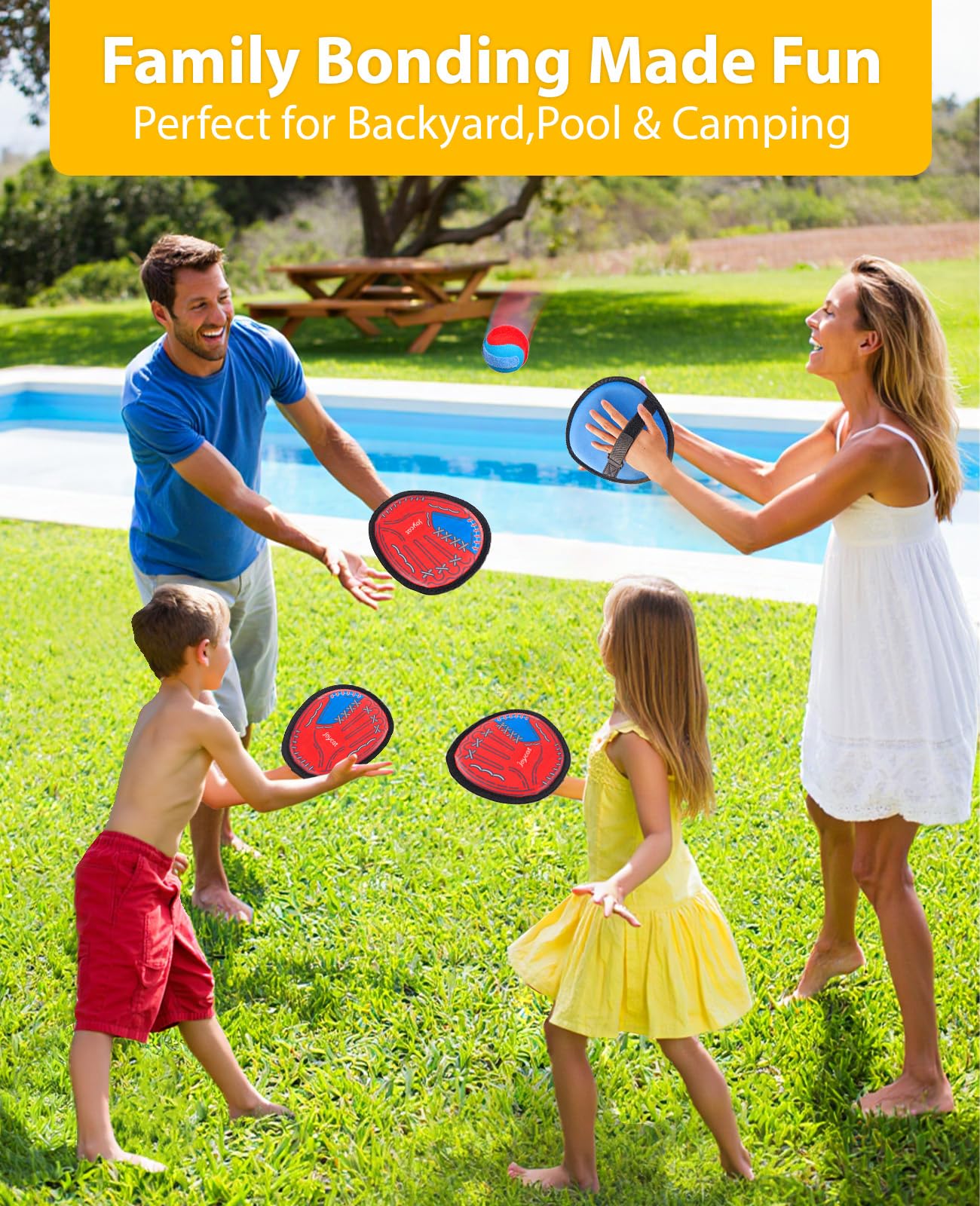 JoyCat Toss and Catch Ball Game for Kids, 2 Paddle Sticky Ball Set, Toddler Baseball Catch Toy, Outdoor Game for Beach, Yard & Camping, Sports Birthday Gifts for Boys Girls Ages 3-12