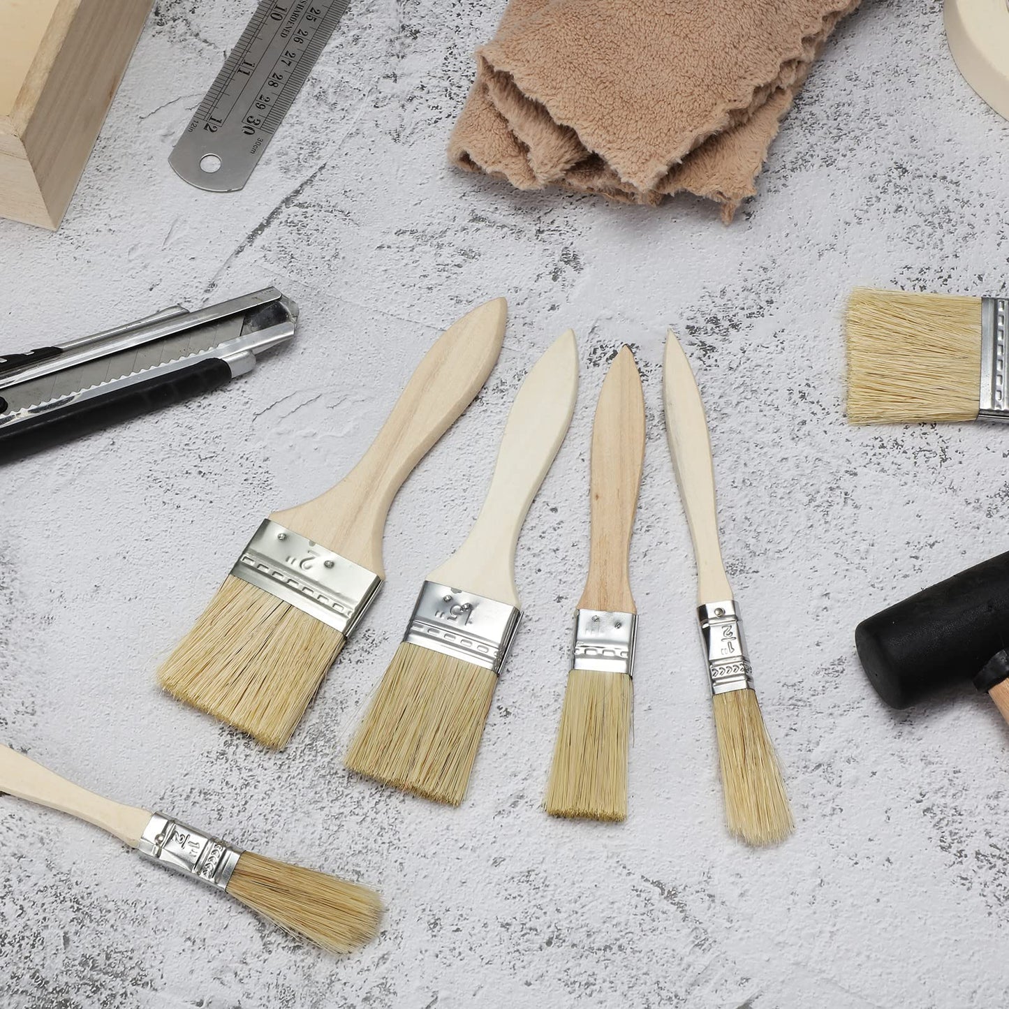 Skylety 48 Pcs Chip Paint Brushes Set 0.5/1/ 1.5/2 Inch Stain Brush Household Bristle Paintbrushes with Wood Handle for Paint, Glues, Varnish, Art Crafts Supplies, 4 Sizes Show