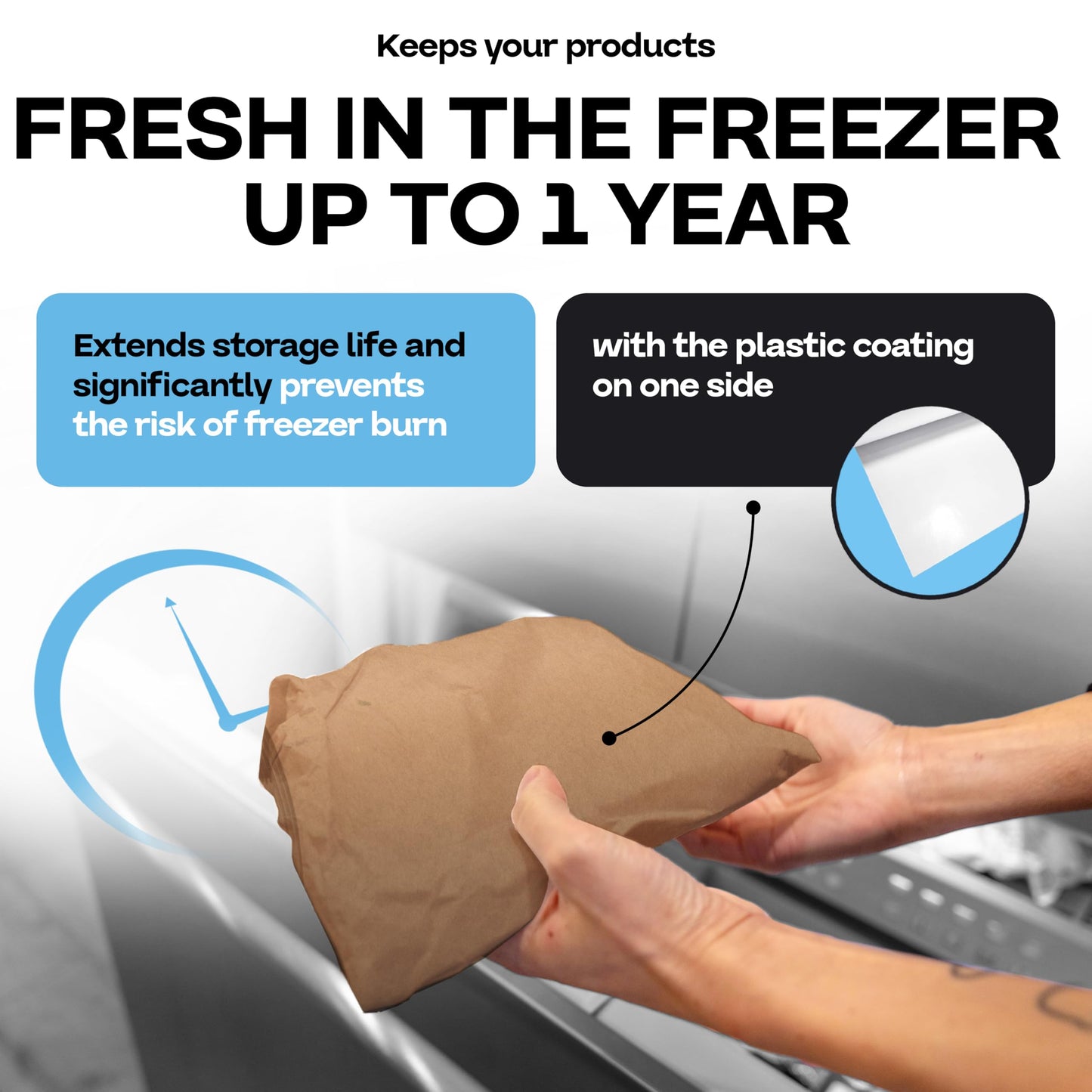 Brown Freezer Paper Roll 24" x 1800" (150 feet) - USA-made Freezer Paper for Meat & Fish - Food Wrapping Paper for Freezing Food - Plastic Coated Brown Freezer Wrap by IDL Packaging