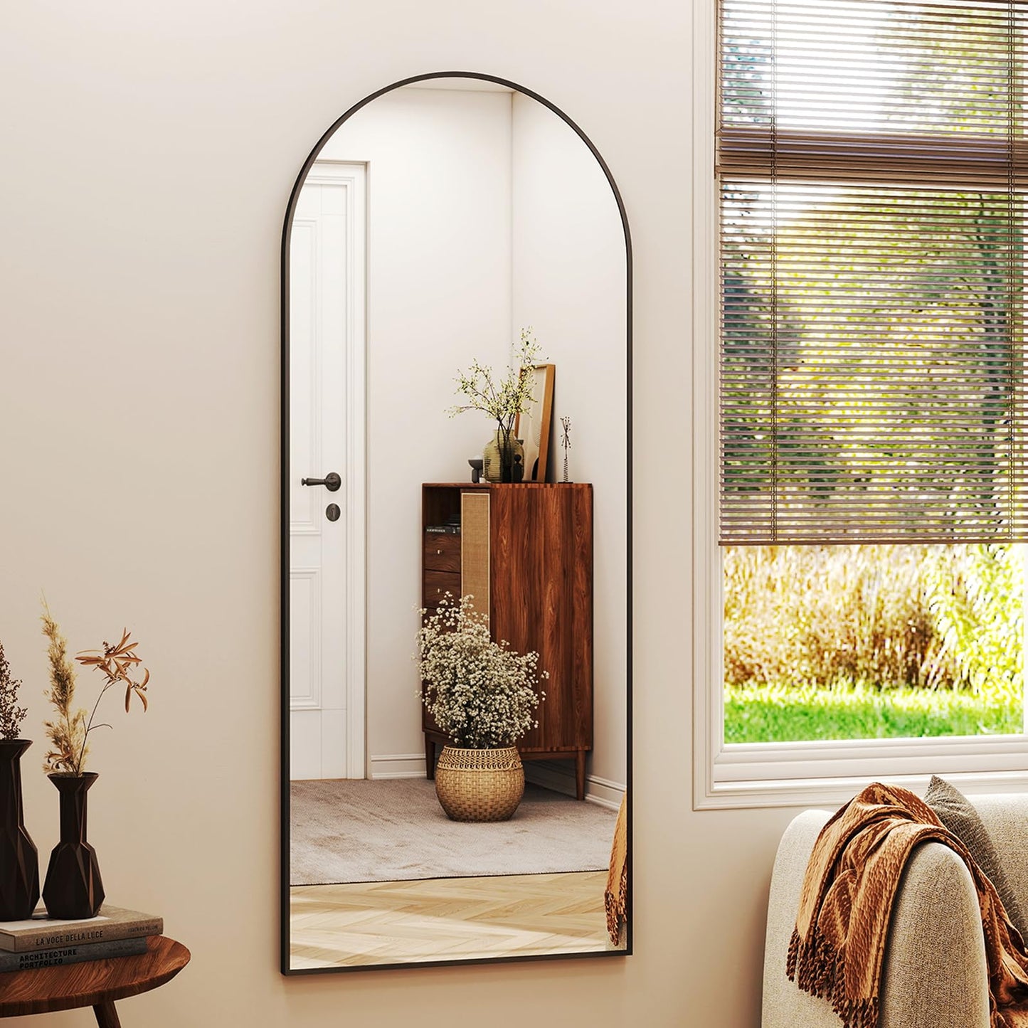 XRAMFY 56"x21" Arched Full Length Mirror Floor Mirrors with Aluminum Alloy Frame Free-Standing Wall Mounted Floor Mirrors or Large Dressing Mirror, Black Mirror Full Length
