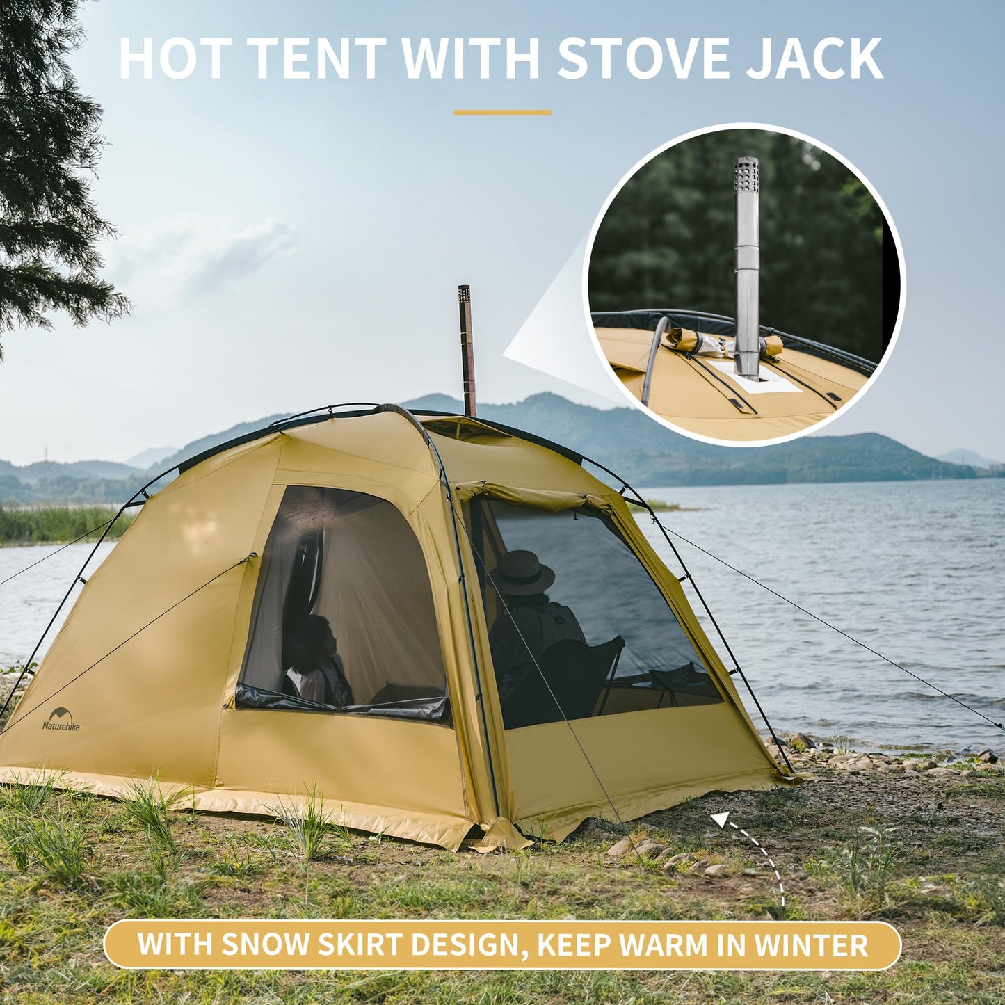 Naturehike Dune Hot Tent with Stove Jack,Double Layer 4 Season Tent,Waterproof 2-4 Person Tents for Camping