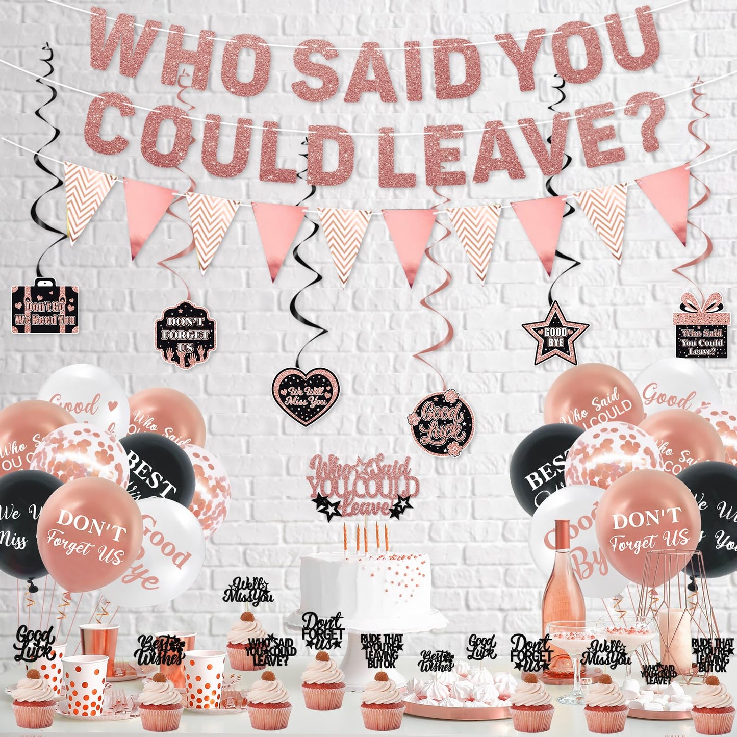 Roetyce Farewell Party Decorations, Rose Gold Who Said You Could Leave Banner Balloons Cake Toppers Hanging Swirls, Pink Going Away Retirement Leaving Party Decorations Coworker Goodbye Party Supplies