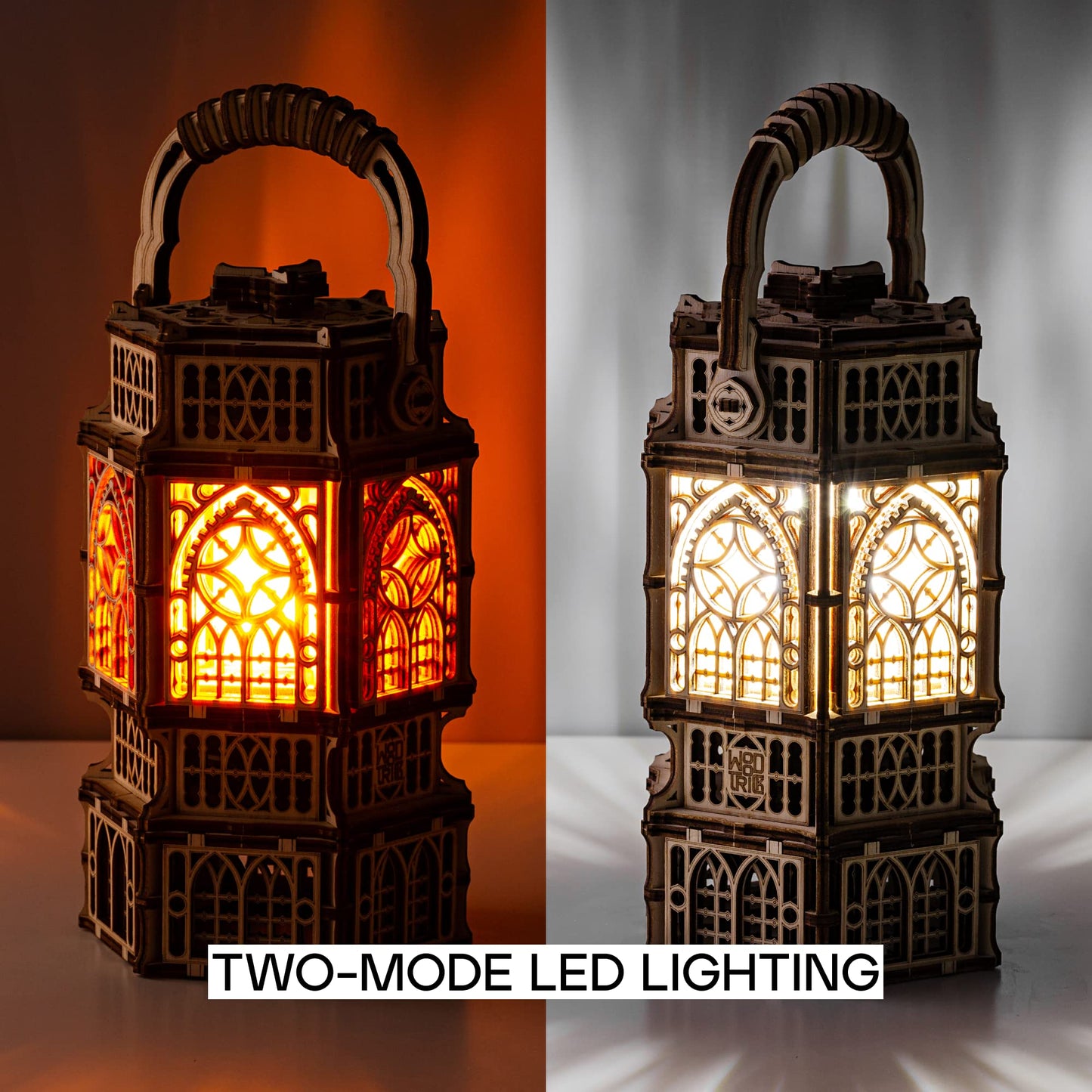 Wood Trick Antique Lantern Luminous LED 3D Wooden Puzzles for Adults to Build - 2-Mode Lighting - Engineering DIY Project Mechanical 3D Puzzle Model Kits for Adults