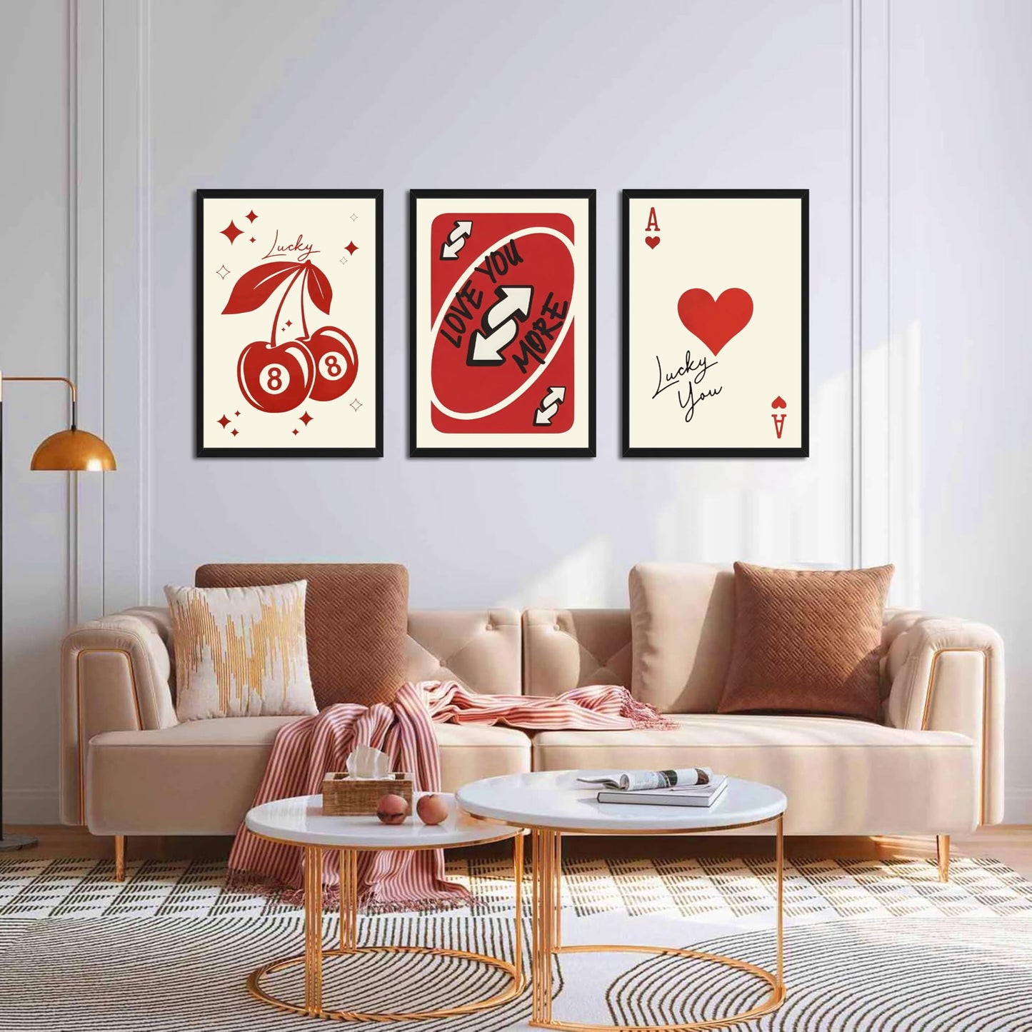 Red Heart Wall Art Set of 3, Trendy Love You More Valentine Wall Decor Paintings, Funky Y2K Ace of Hearts Canvas Prints Pictures, for Bedroom Dorm Bar Valentine Gift 12x16 Inch Wood Framed