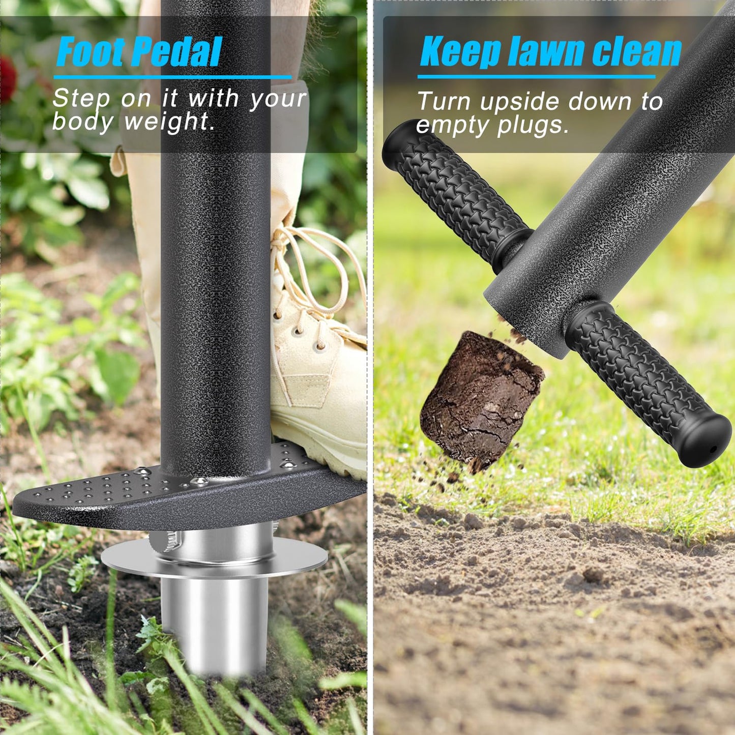 BeneLabel Garden Bulb Planter Tool with Adjustable Digging Depth from 3 to 6 Inch Grass Plugger Tool with Long Handle Bulb Transplanter Tool for Digging, Planting, Grass Repair