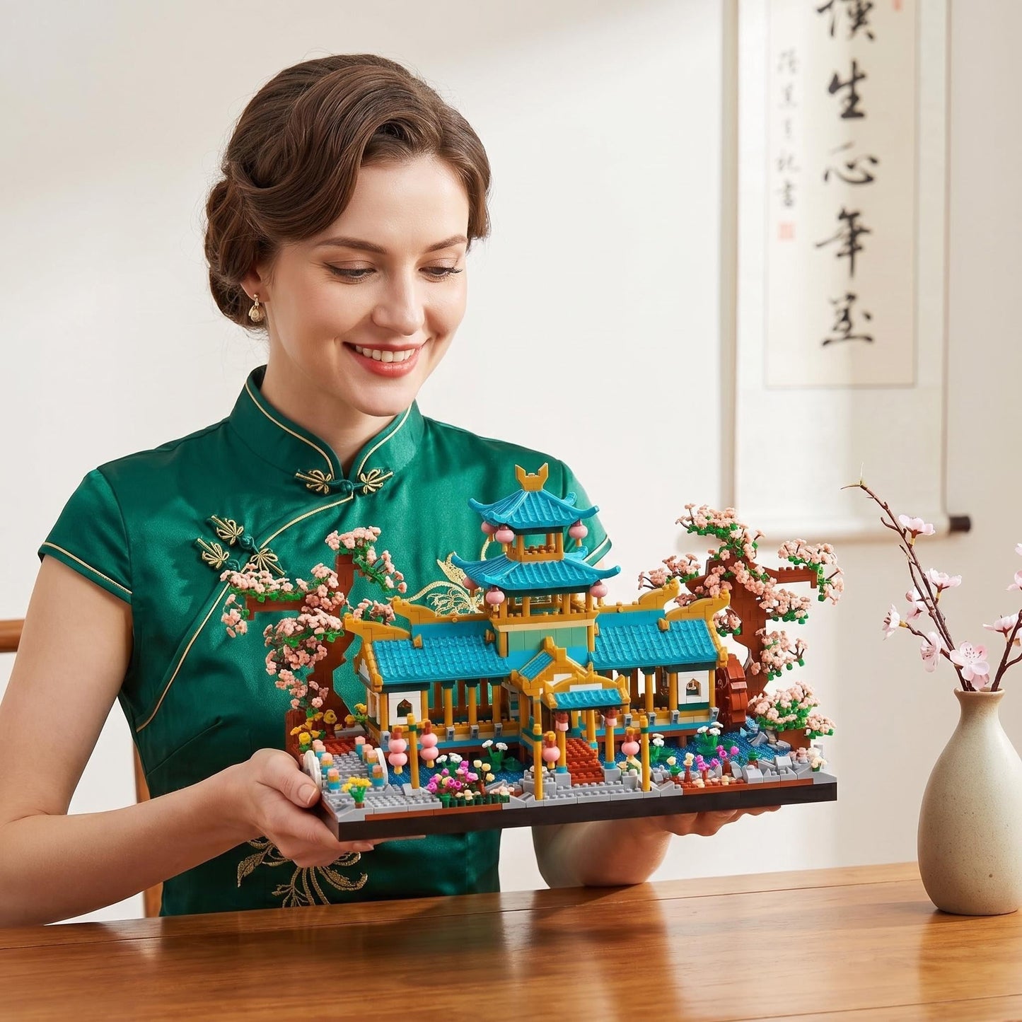 JXRLMB Chinese Classical Suzhou Gardens Micro Building Blocks Sets with Sakura Cherry Tree Challenging Construction Set for Adults, Home and Office Decoration, Gift for Age of 14+ 2350 pcs