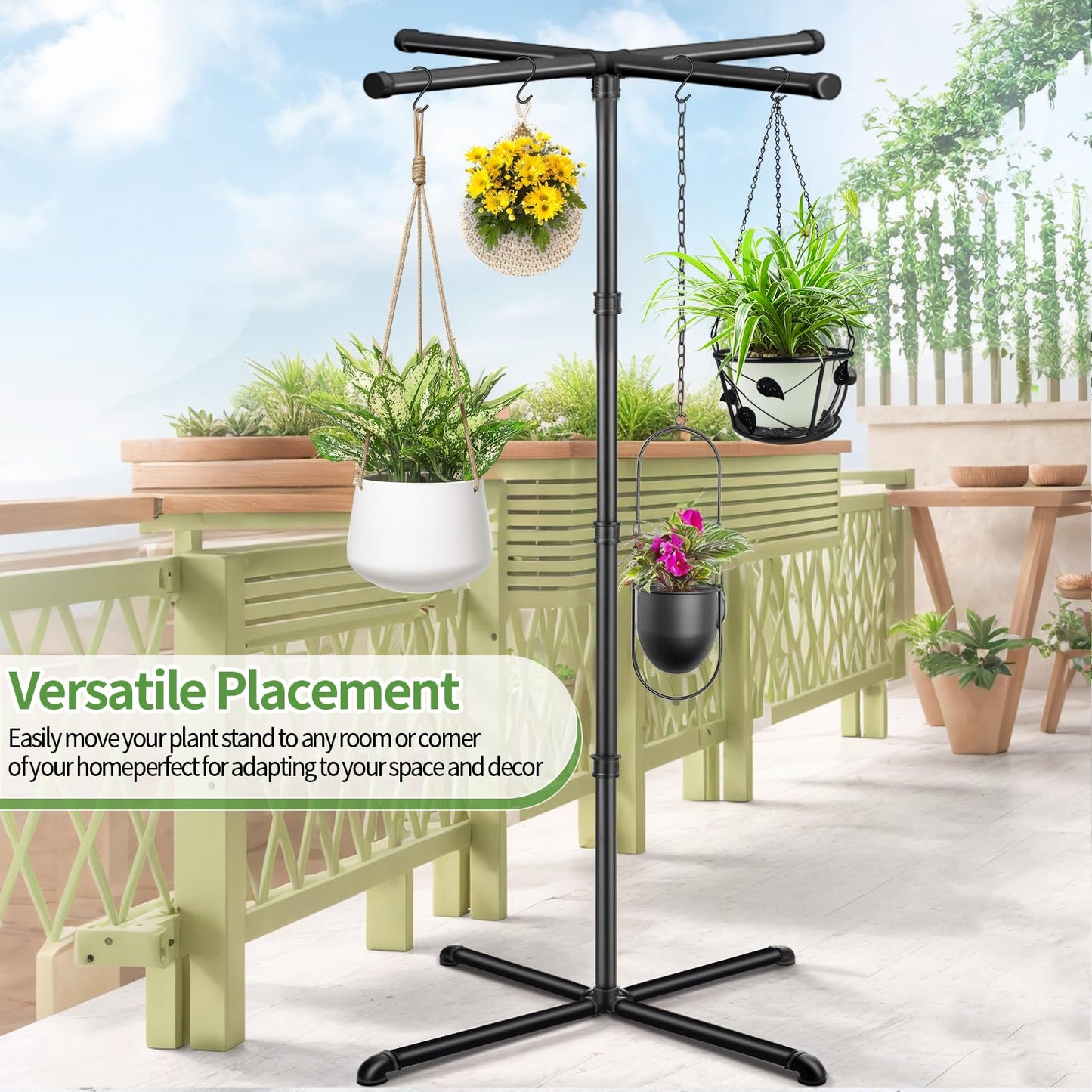 OugeWood Plant Hanger Indoor, 59" Tall Hanging Plant Stand Heavy Duty Metal Indoor Plant Hanger Stand Hanging Plant Holder with 8 Hooks Hanging Planters for Indoor Plants Bedroom Living Room Balcony