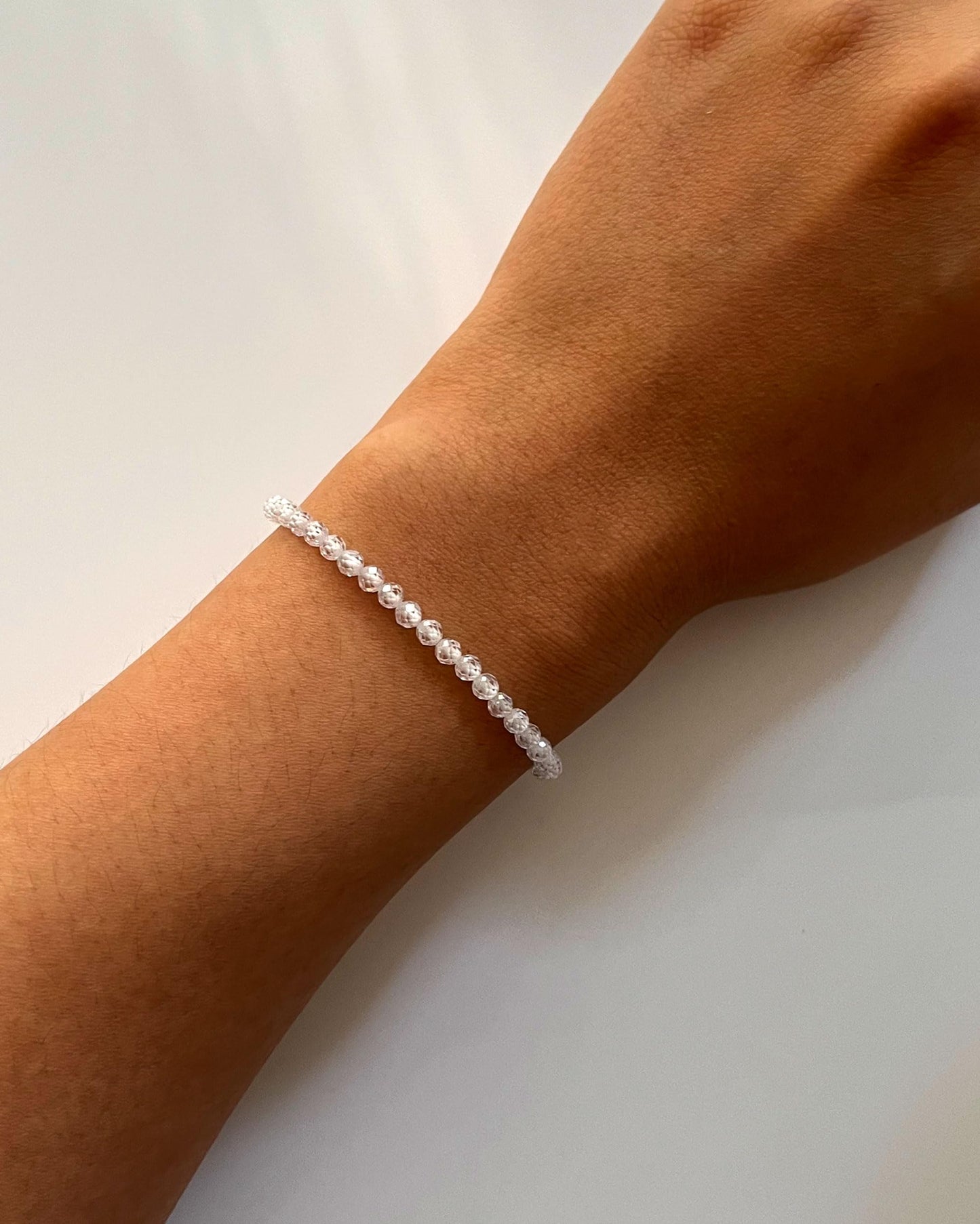 Withgenes Cubic Zirconia Bracelets for Women Shinning Diamond Crystal Bead Bracelet Unique Sparkly Simple Design Natural Stone Jewelry Gifts, CZ White