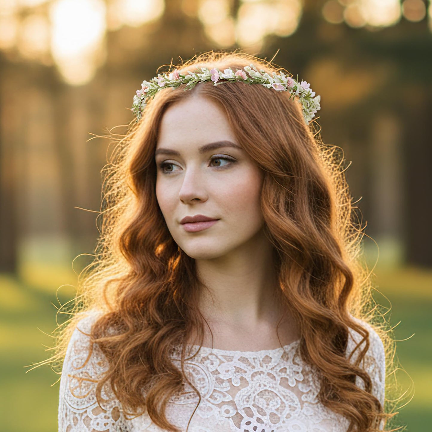 KorViSHOW Pink Flower Crown Headband, Artificial Fairy Floral Headpiece, Renaissance Hair Accessory for Women Girls Maternity Birthday Bridal Wedding Renfaire Festival Cosplay Party Hairband