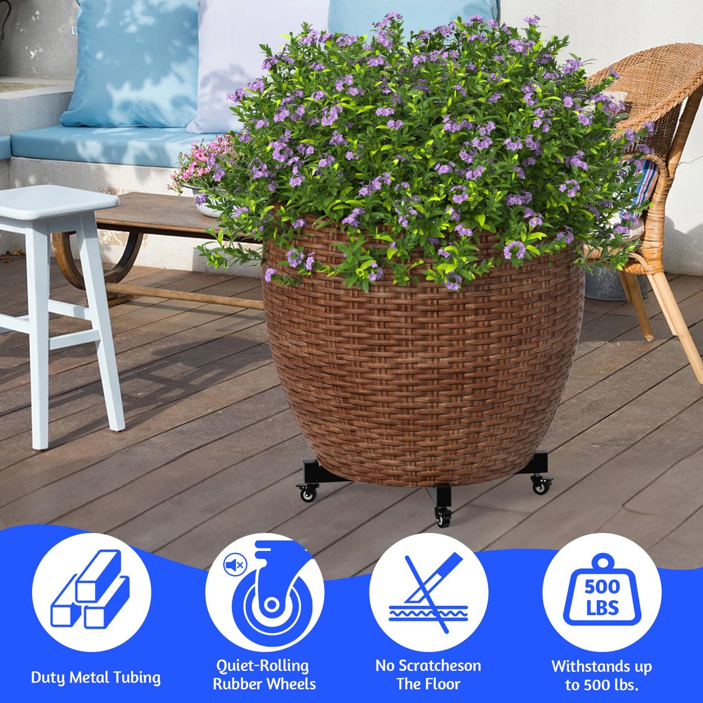 GLISWAM 2Pack Plant Caddy with Wheels, Adjustable 14in to 21inch Heavy Duty Rolling Plant Dolly, Metal Plant Stand with 4 Lockable Caster Wheels, for Indoor Outdoor Pots Planter, Holds Up to 500 Lbs