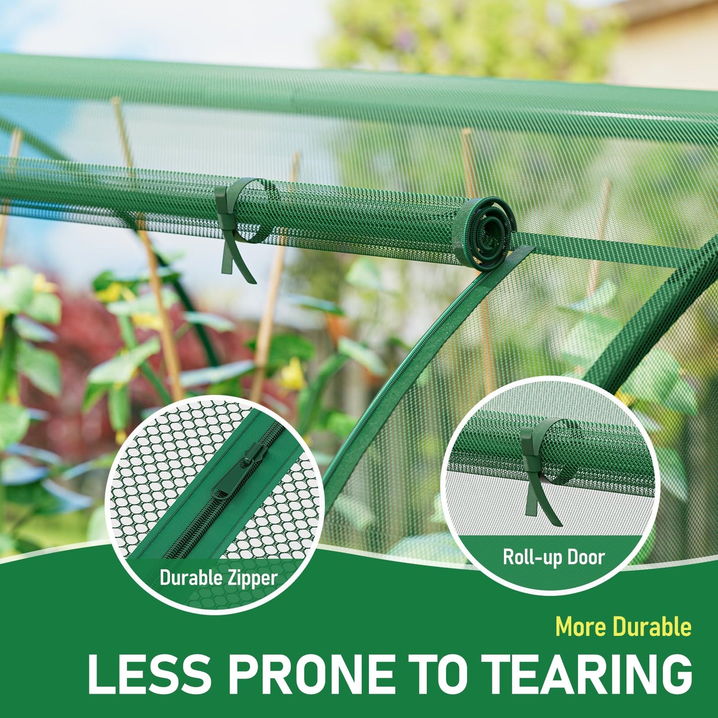 SPECILITE 98x49x49in Garden Plant Netting Mesh Cover for Raised Bed with Roll-up Zipper Door for Vegetables Fruits, Large Tunnel Gardening Net, Green