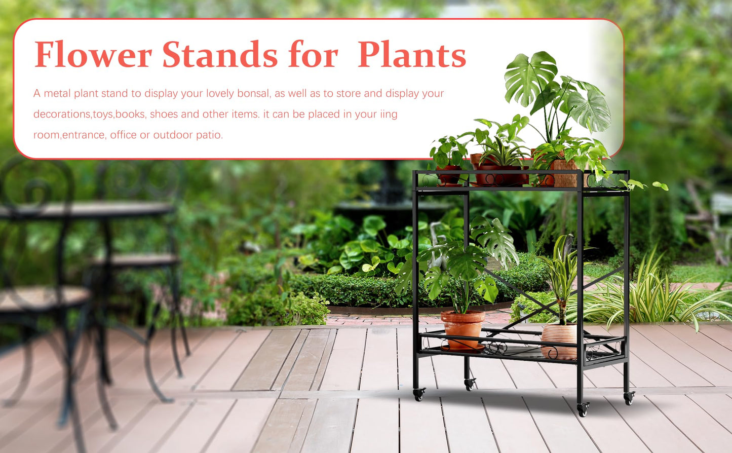 Zhongma 2 Tier Window Height Sturdy Metal Plant Stand with Wheels, 32.7x16x39.4 Inch High, Heavy Duty Succulent Shelf for Home Indoor and Outdoor, 440 LBS Capacity & Heavy Duty Construction