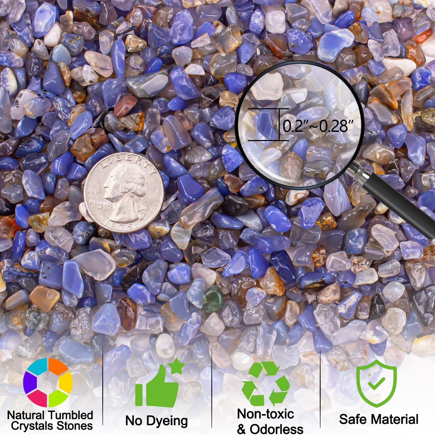 EZEELAI 0.5 Lb/230g Blue Agate Crushed Stone Tumbled Chips Bulk, Natural Polished Aquarium Gravel Rocks Crystals Stones Decorative Fish Tank Pebbles Vase Filler - 5-7mm