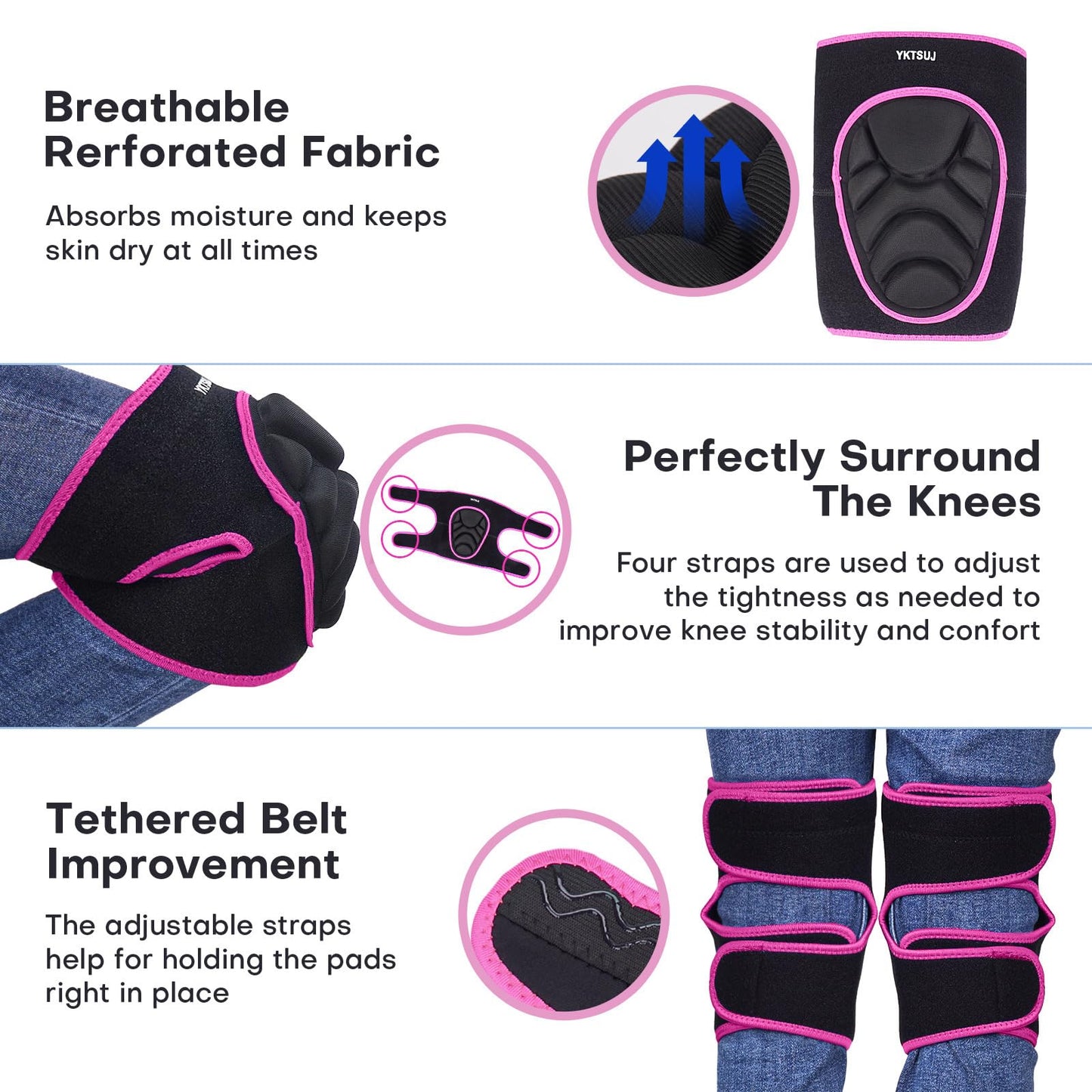YKTSUJ Knee Pad Women Men for Gardening House Working, Floor and Carpet Cleaning, Construction Work, Cleaning Knee Pads With High Elastic Fabric Black with Pink Edge L