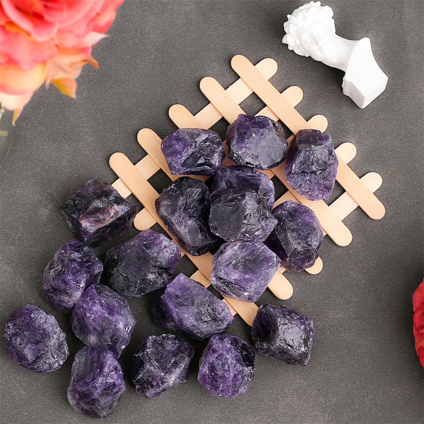 Amethyst Bulk Natural Healing Crystals Raw Rough Stones Sets for Cabbing Tumbling Cutting Lapidary Polishing Reiki Crytsal Healing Wire Wrapping Decoration Gemstone 0.45lb