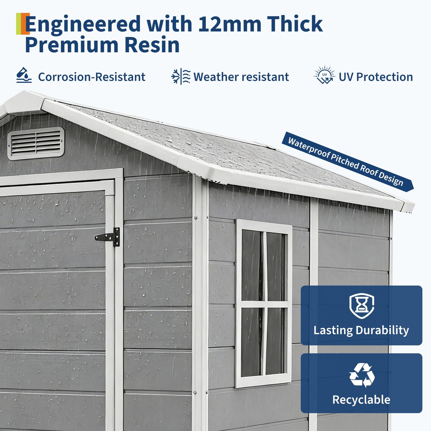 4x6 ft Outdoor Storage Shed with Floor, Plastic Resin Garden Shed with Window & Lockable Door, Tool Shed for Patio, Backyard, Lawn Mower, Bike Storage