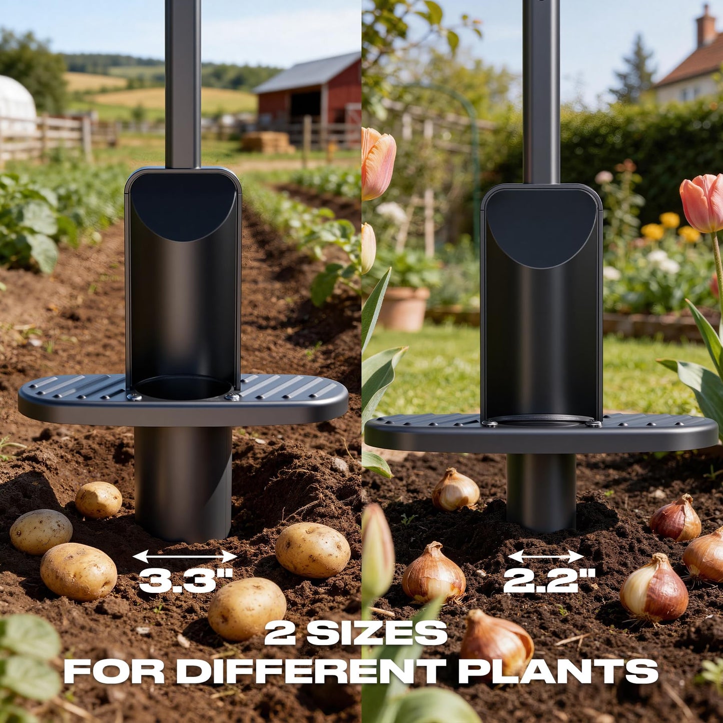 FLORA GUARD Long Handle Bulb Planter Tool, Dual Size 2.2” & 3.3” Hole Digger,Garden Sod Plugger,Grass Plugger Tool with Foot Pedal for Planting, Transplanting, Weeding, Digging for Tulips, Daffodils