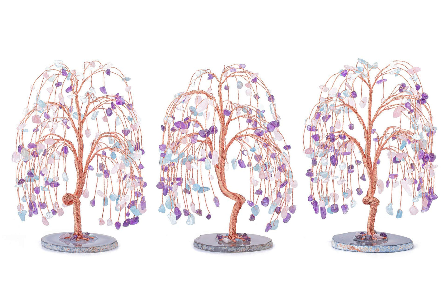 Jovivi Natural Healing Crystals Amethyst/Rose Quartz/Aquamarin Tree Tumbled Gemstone Stones Money Tree, Geode Agate Slices Base Feng Shui Ornaments Home Decoration for Wealth and Luck 5.5"-6.3"