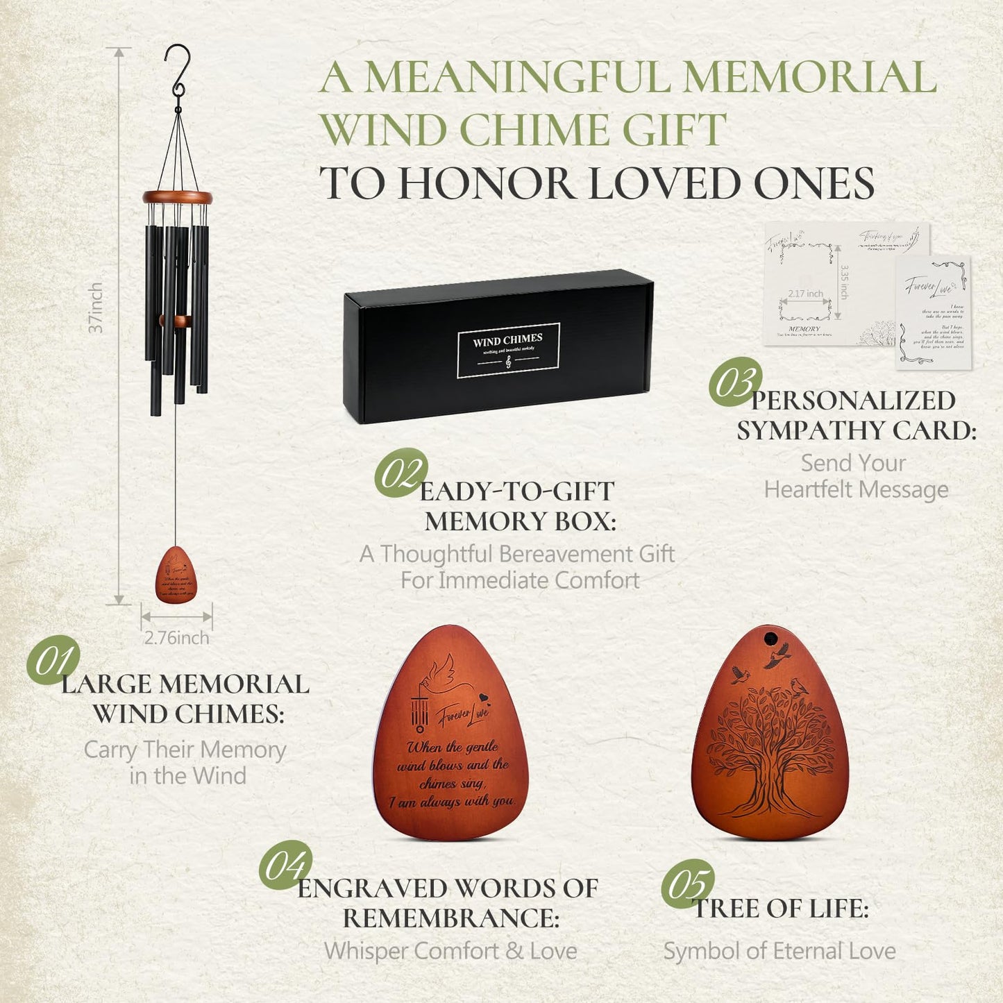 EXQUIVERA 37" Memorial Wind Chimes for Loss of Loved One – Sympathy & Bereavement Gift for Mom, Dad, Husband, or Grandparents, Outdoor Garden Decor with Deep Soothing Tone