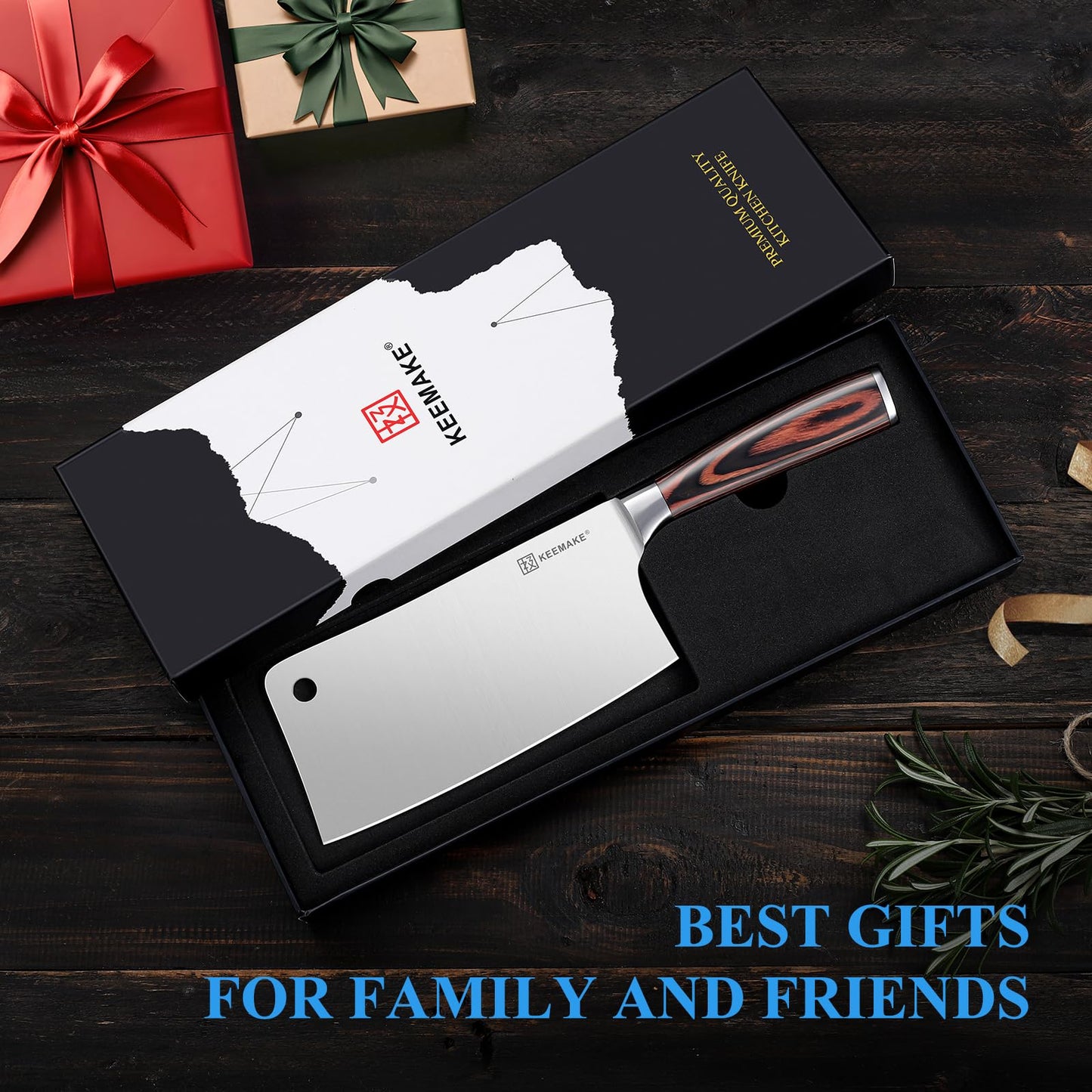 KEEMAKE Cleaver Meat Knife 7 inch, Heavy Duty with German High Carbon Stainless Steel 1.4116 Chopper Vegetable Knife with Ergonomic Pakkawood Handle Gift Box