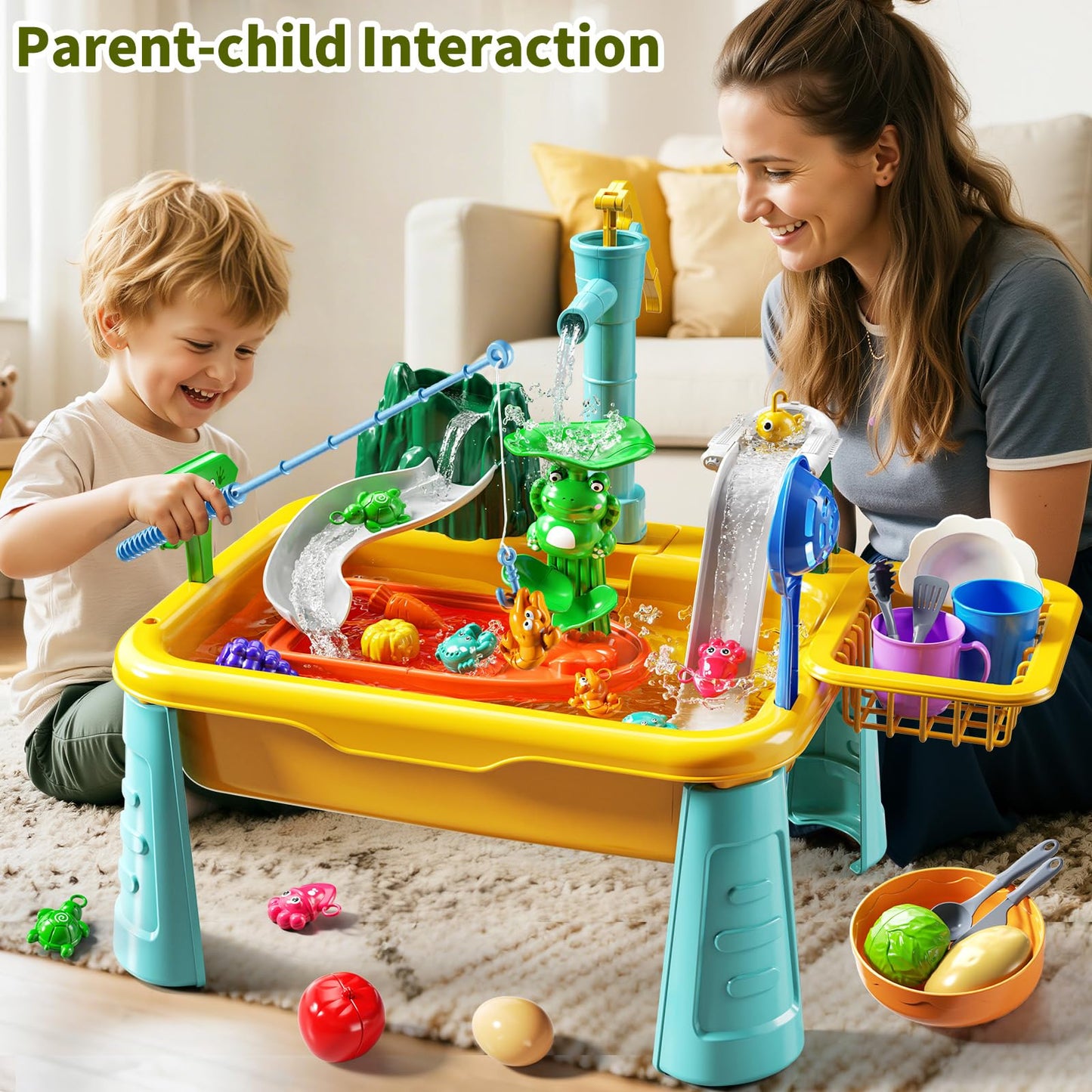 KIZONLY Water Play Table Toy for Toddlers 1-3 4-8 Years Old, Kitchen Sink with Pump and Flowing Water, Fishing Games Outside Sensory Gift Toys for Kids 2 3 4 5 6 7 8 Boys Girls